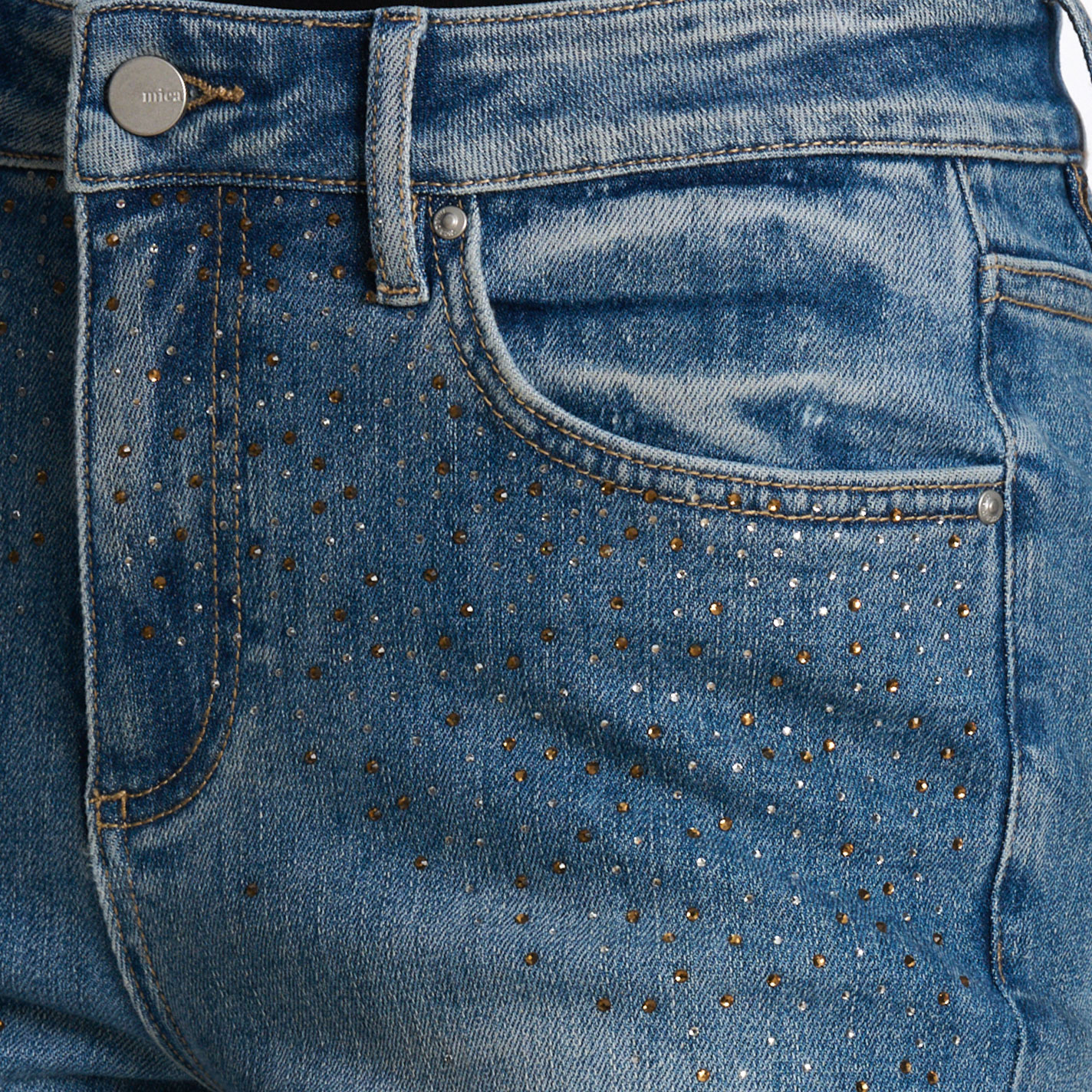 Mica Women's Light Wash Crystal Studded Flare Leg Jeans - Image 1