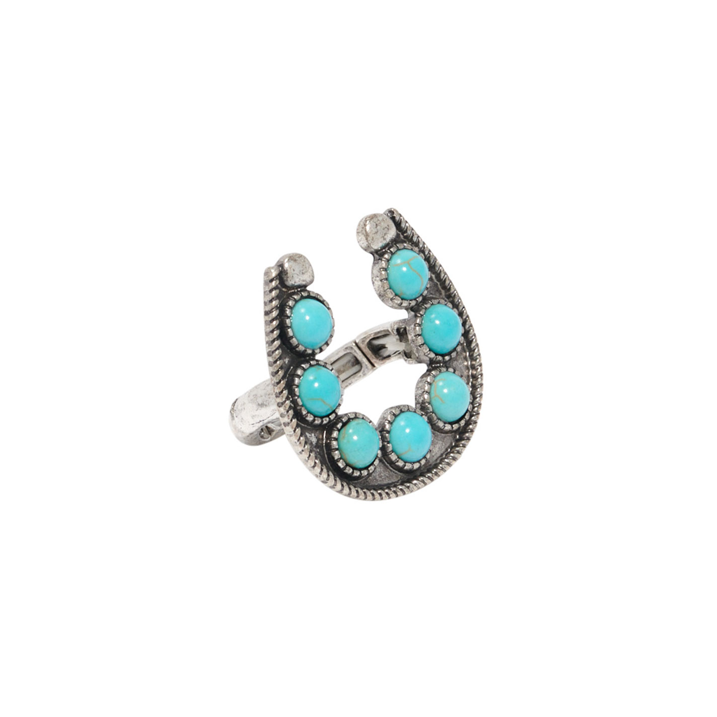 806 by Pink Panache Silver & Turquoise Horseshoe Ring - Image 2