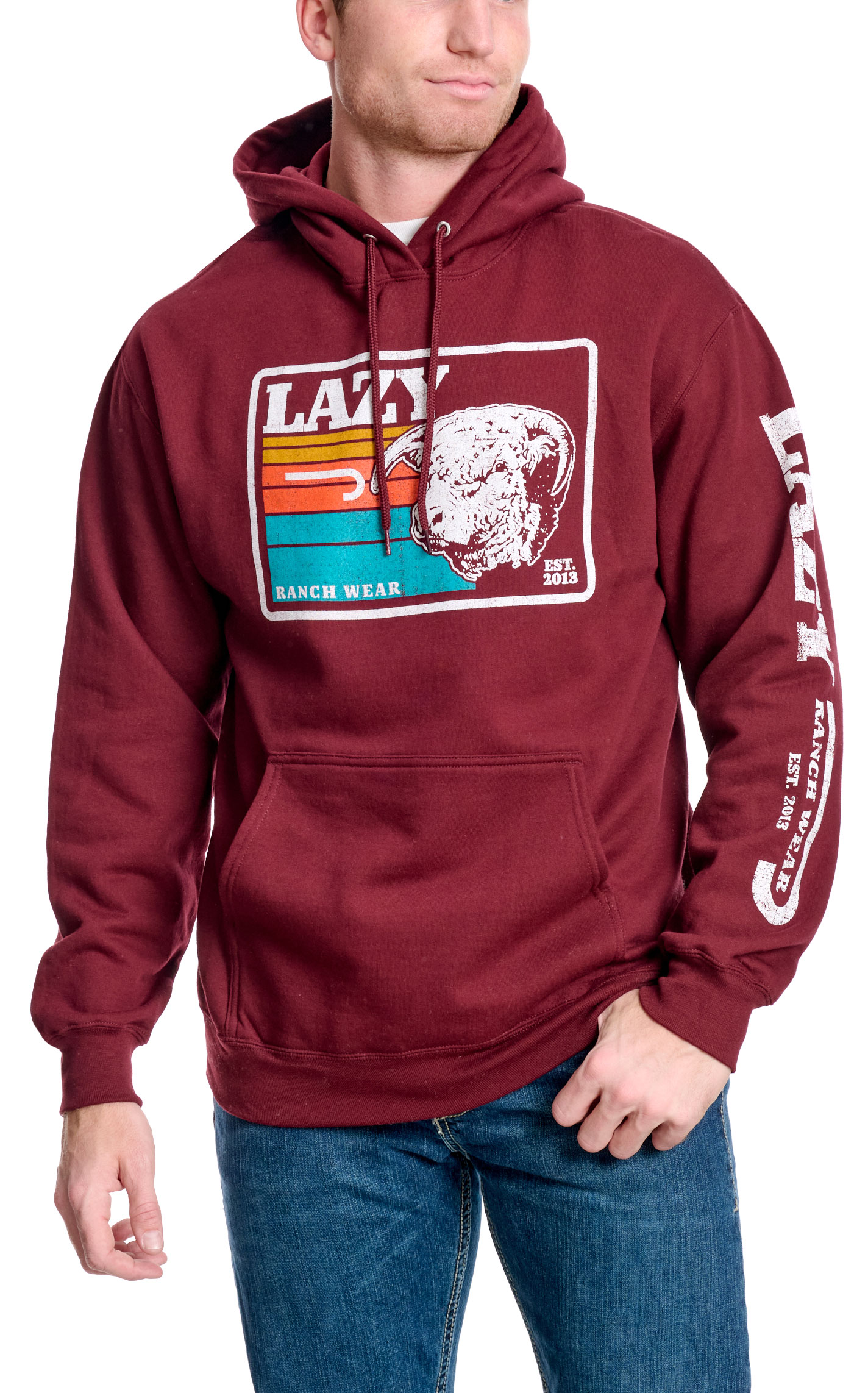 Lazy J Men's Maroon & Sunset Logo Graphic Hoodie - Image 1