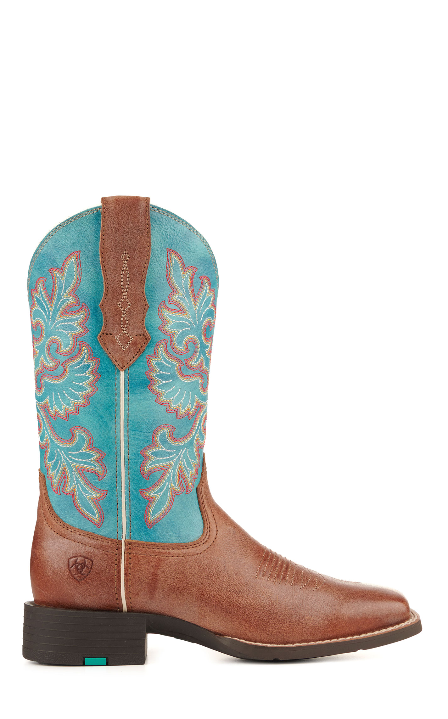 Ariat Women's Round Up Buff Brown and Blue StretchFit Wide Square Toe Cowboy Boots - Image 1