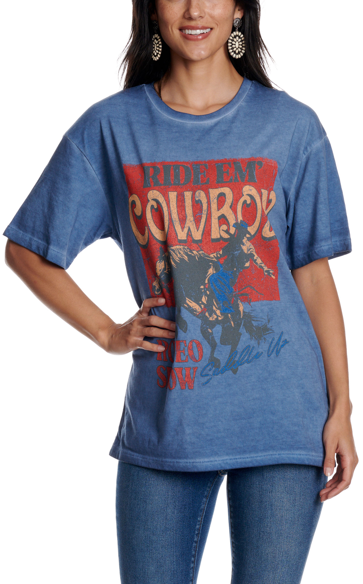 Zutter Women's Blue Ride Em Cowboy Graphic T-Shirt - Image 1