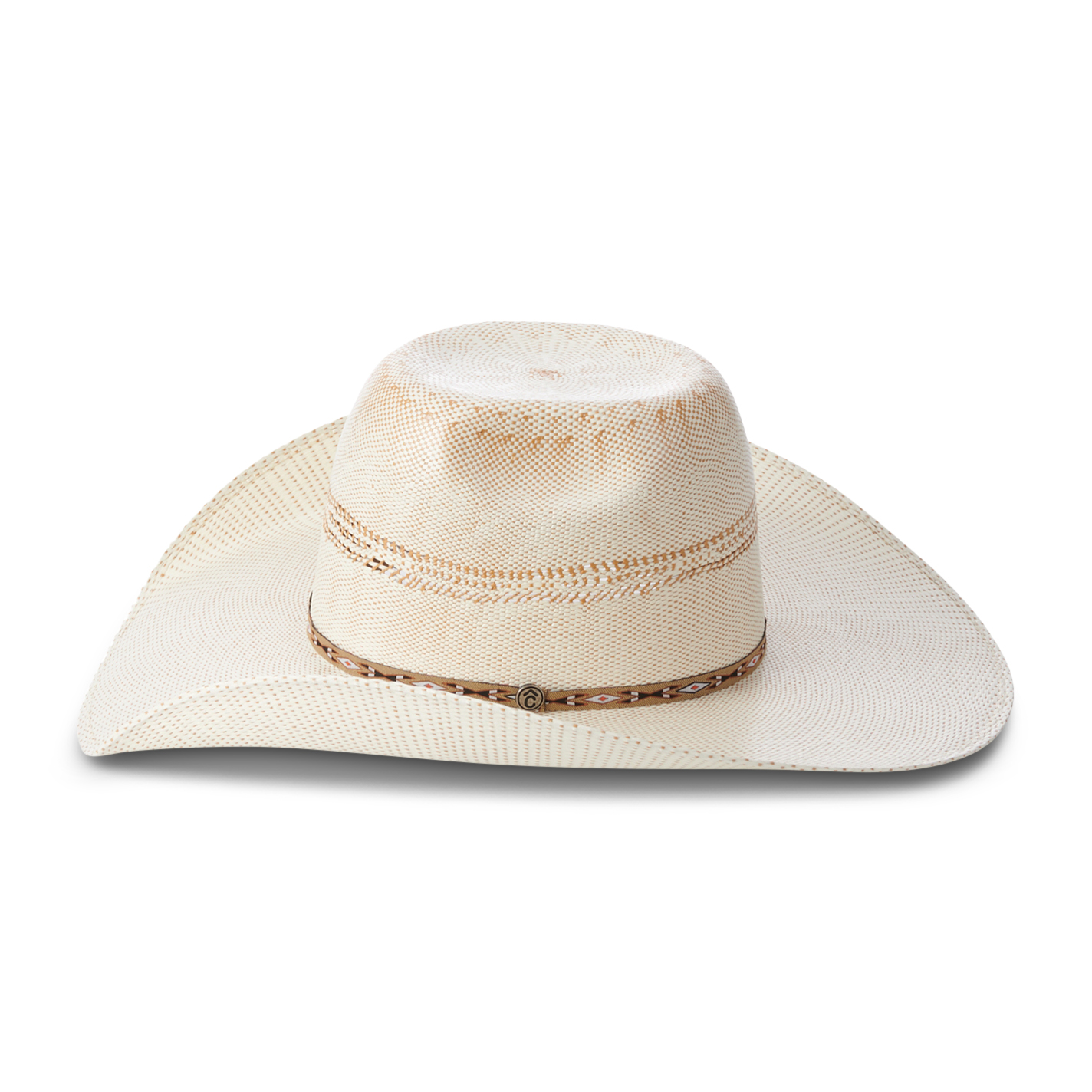 Rafter C Men's Punchy Trim Tan and Ivory Bangora Brick Crown Cowboy Hat - Image 1
