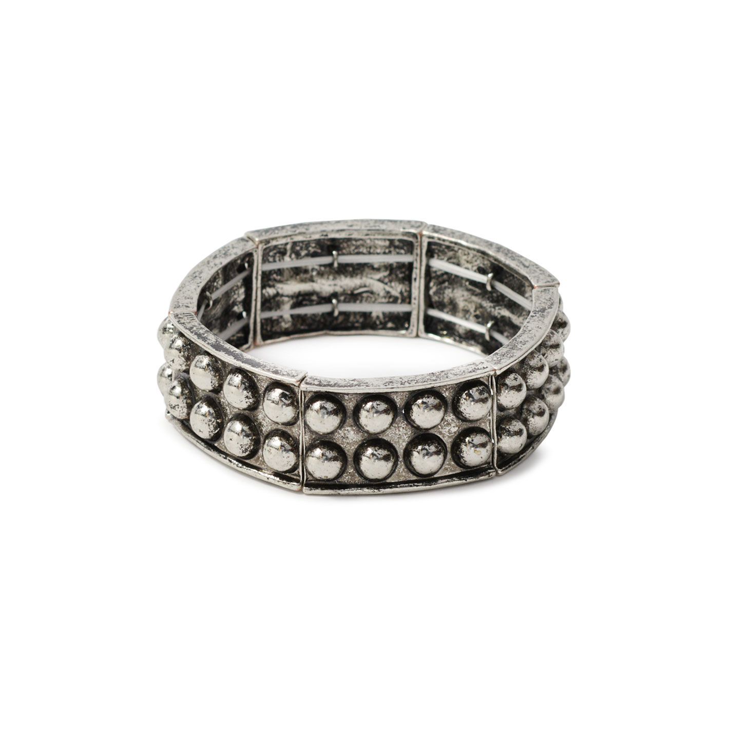 Rockin C Silver Thick Beaded Panel Stretch Bracelet - Image 1
