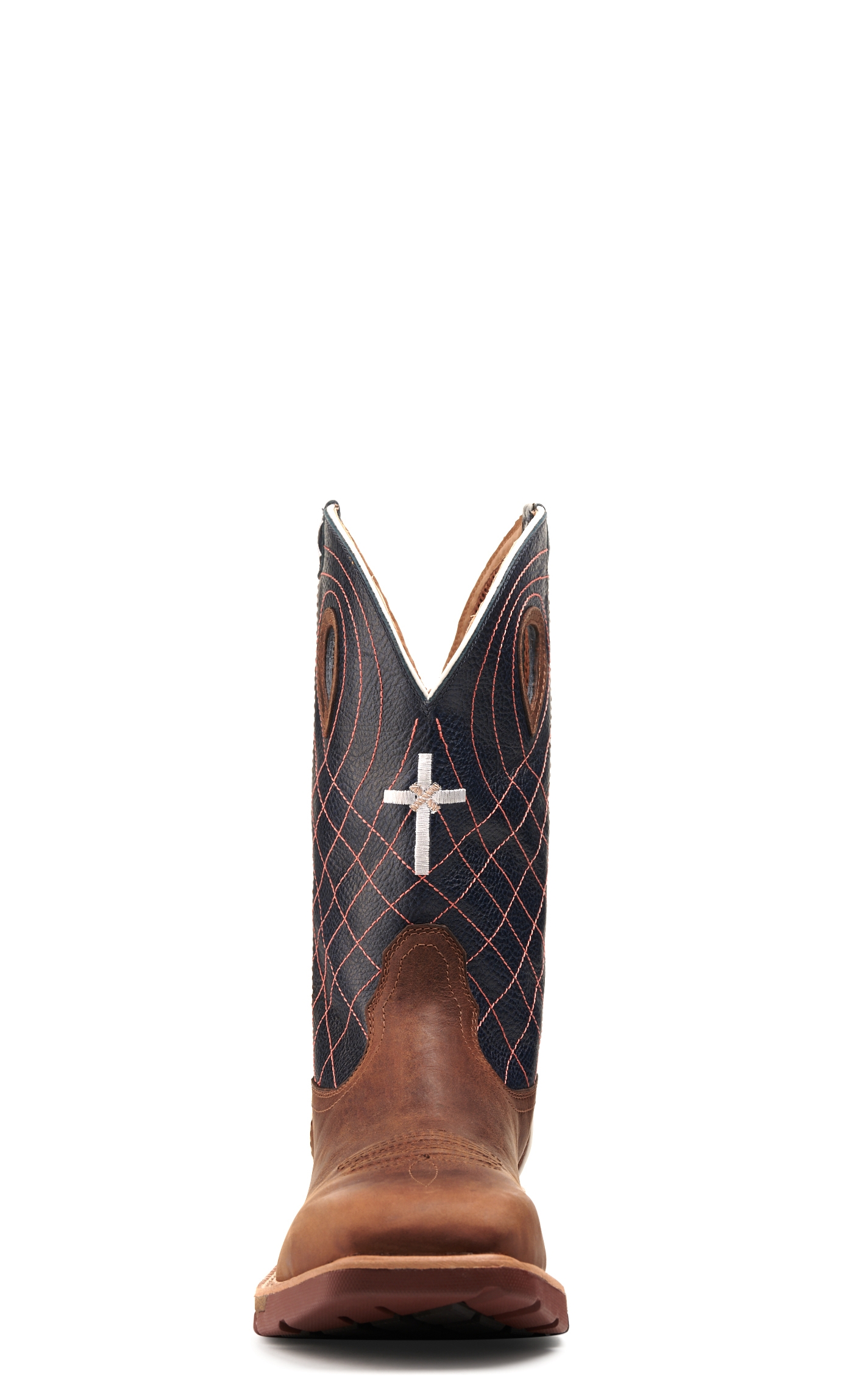 Twisted X Men's Mocha Brown and Navy Blue with Cross Embroidery Waterproof Wide Square Alloy Toe Work Boot - Image 1