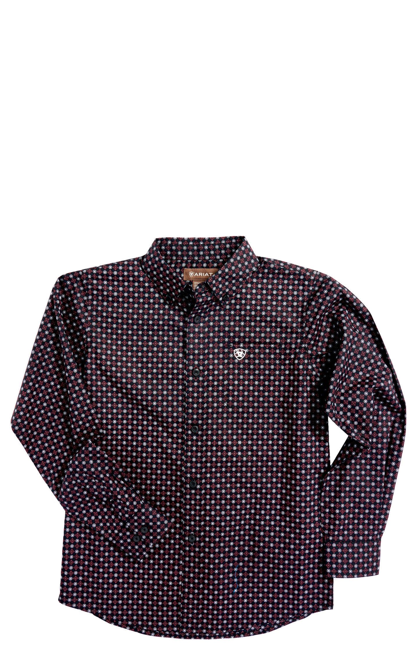 Ariat Boy's Malden Black Wine & White Geo Print Western Shirt - Image 1