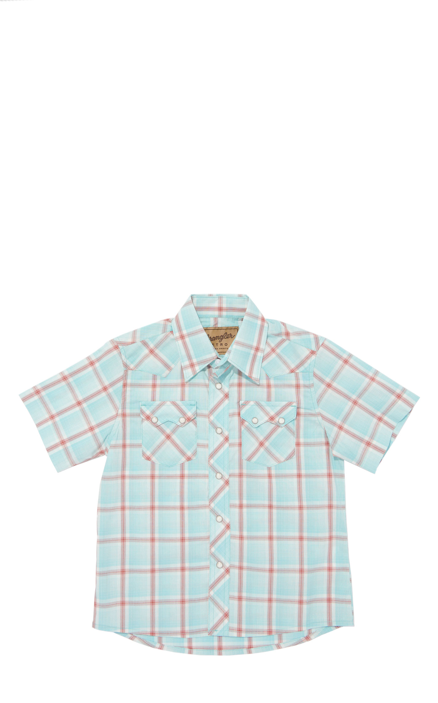 Wrangler Boy's Pale Turquoise Plaid Western Shirt - Image 1