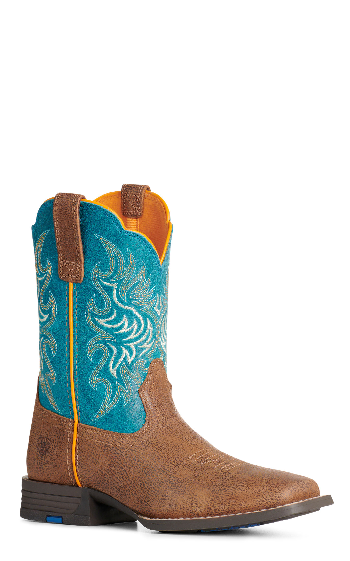 Ariat Youth Chestnut & Teal Wide Square Toe Cowboy Boots - Image 1