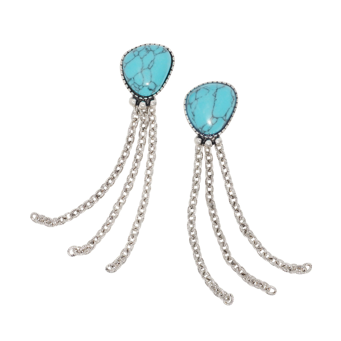 806 by Pink Panache Turquoise Stone & Silver Fringe Earrings - Image 1