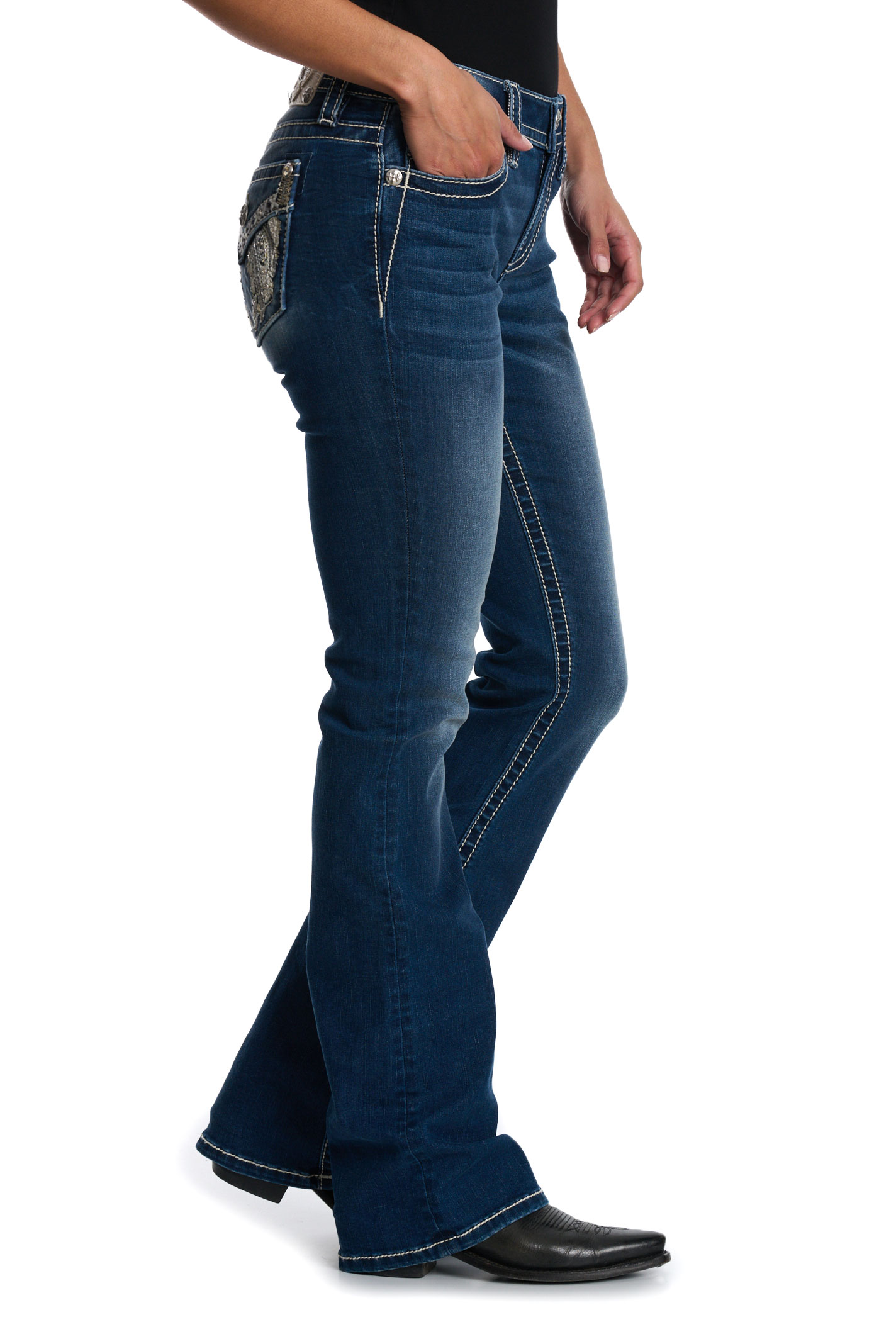Miss Me Women's Medium Wash Embroidered Wings & Bling Boot Cut 34\