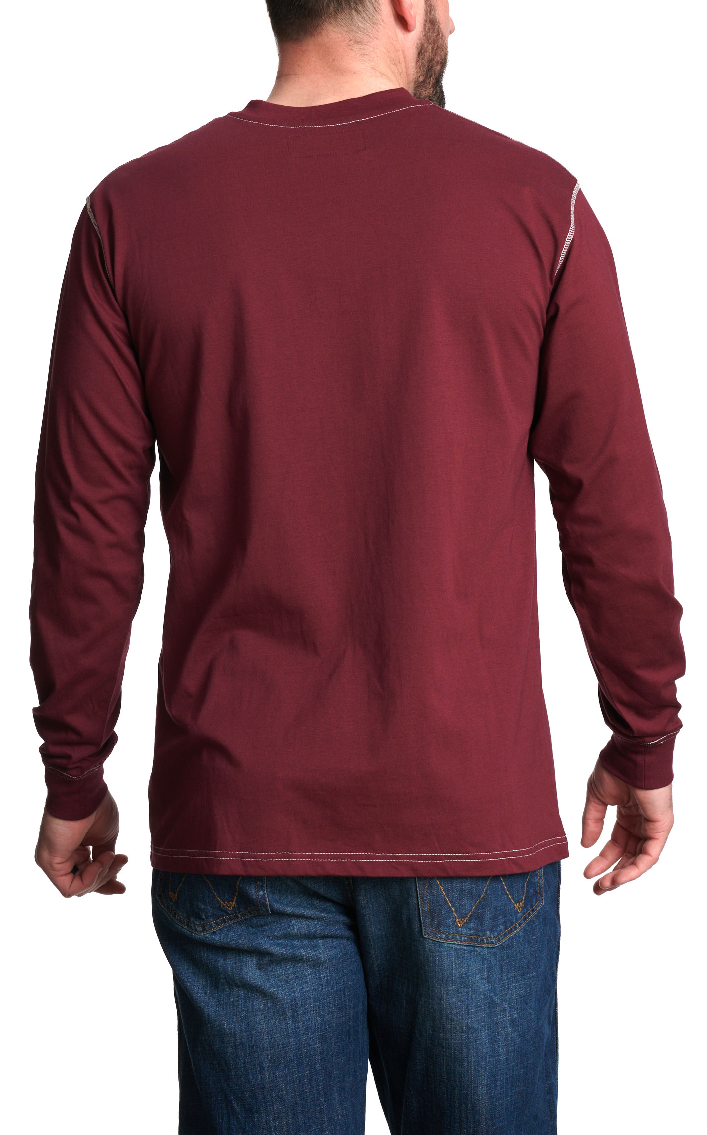 Forge Men's FR Bugundy Contrast Stitch Light Weight Henley Shirt - Image 1