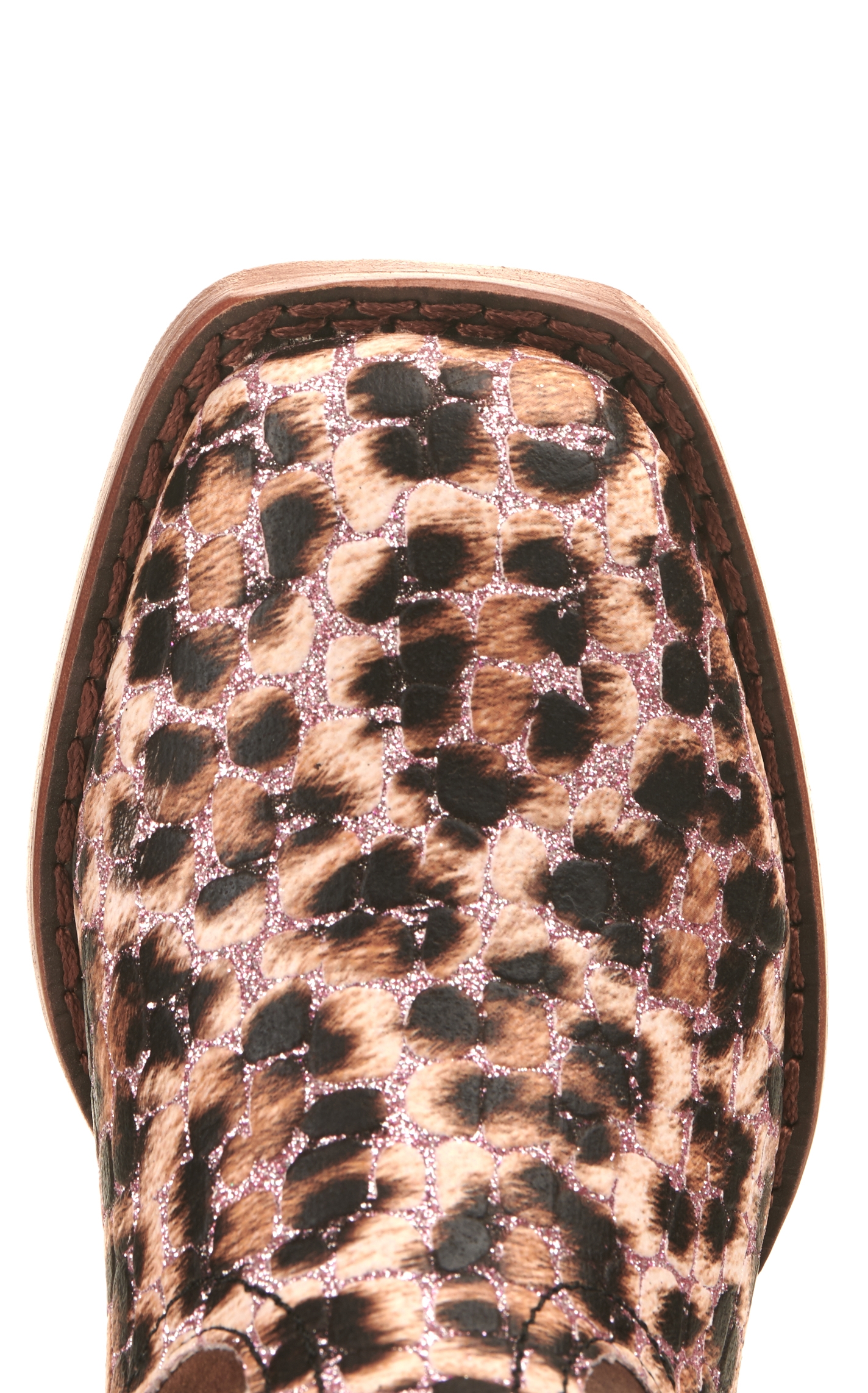 Roper Girl's Brown and Leopard with Pink Glitter Wide Square Toe Cowboy Boot - Image 1