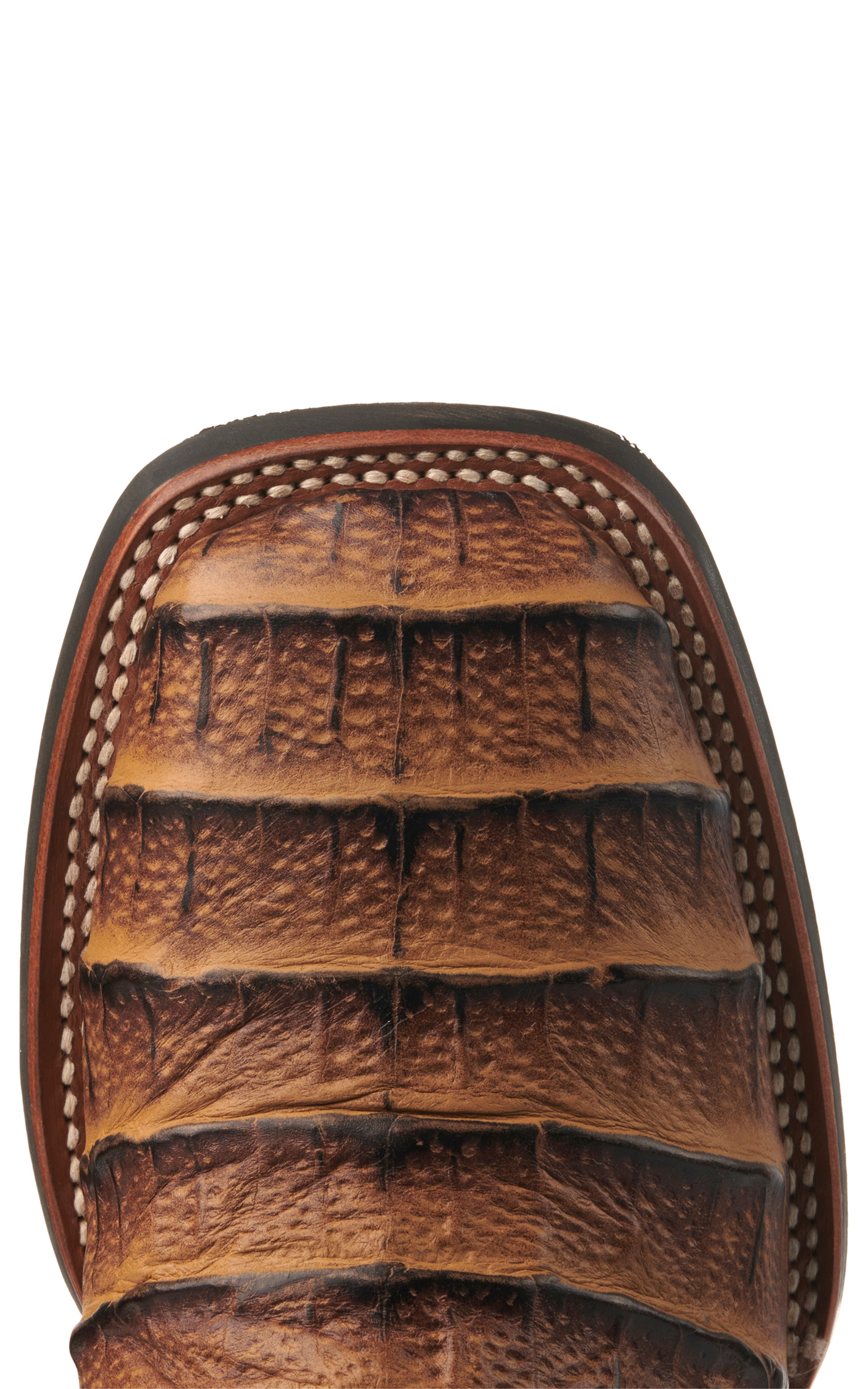 Cavender's Men's Intrepid Honey Giant Caiman Print and Blue Wide Square Toe Cowboy Boots - Image 1