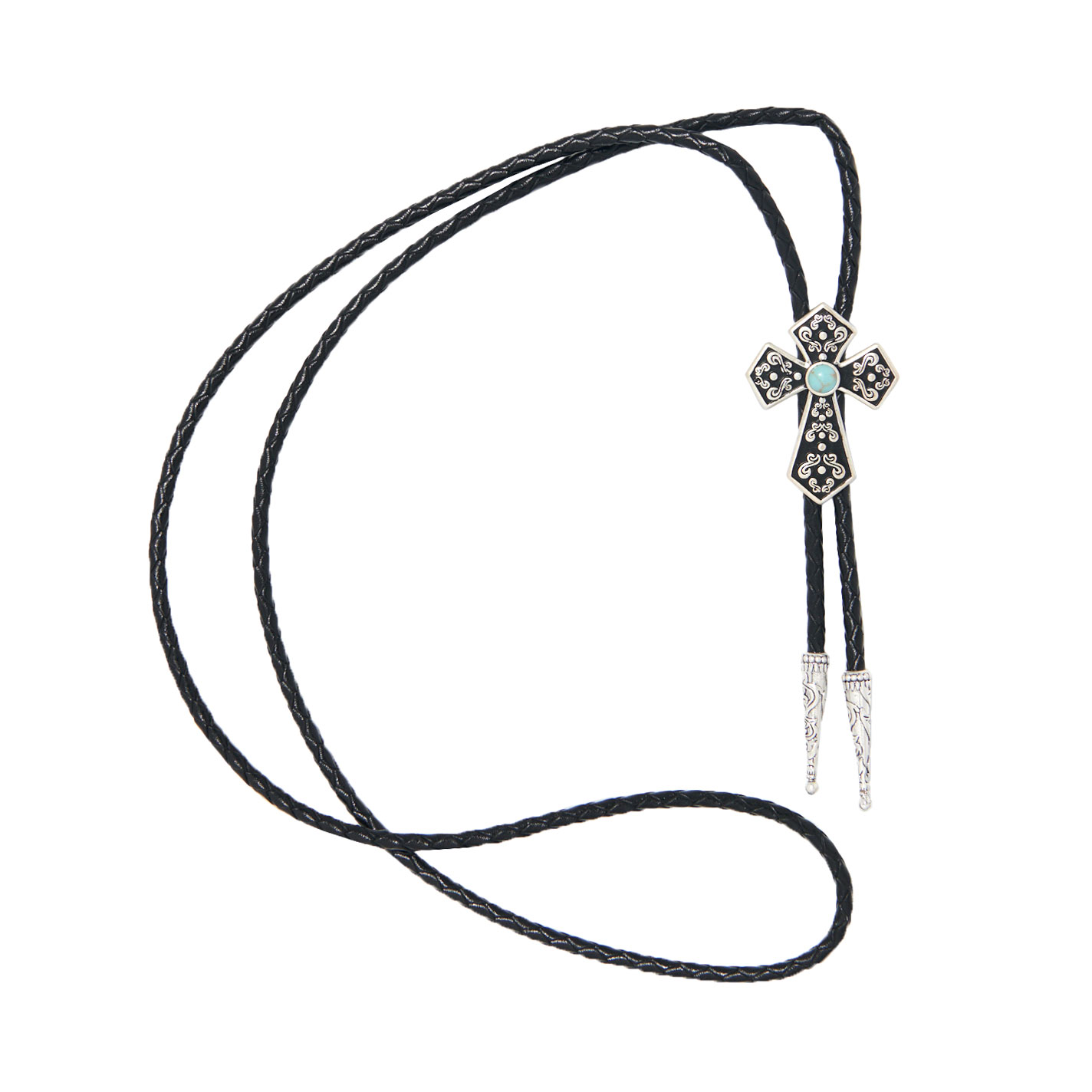 Montana Silversmiths Silver & Black Cross Bolo Tie - Image 1