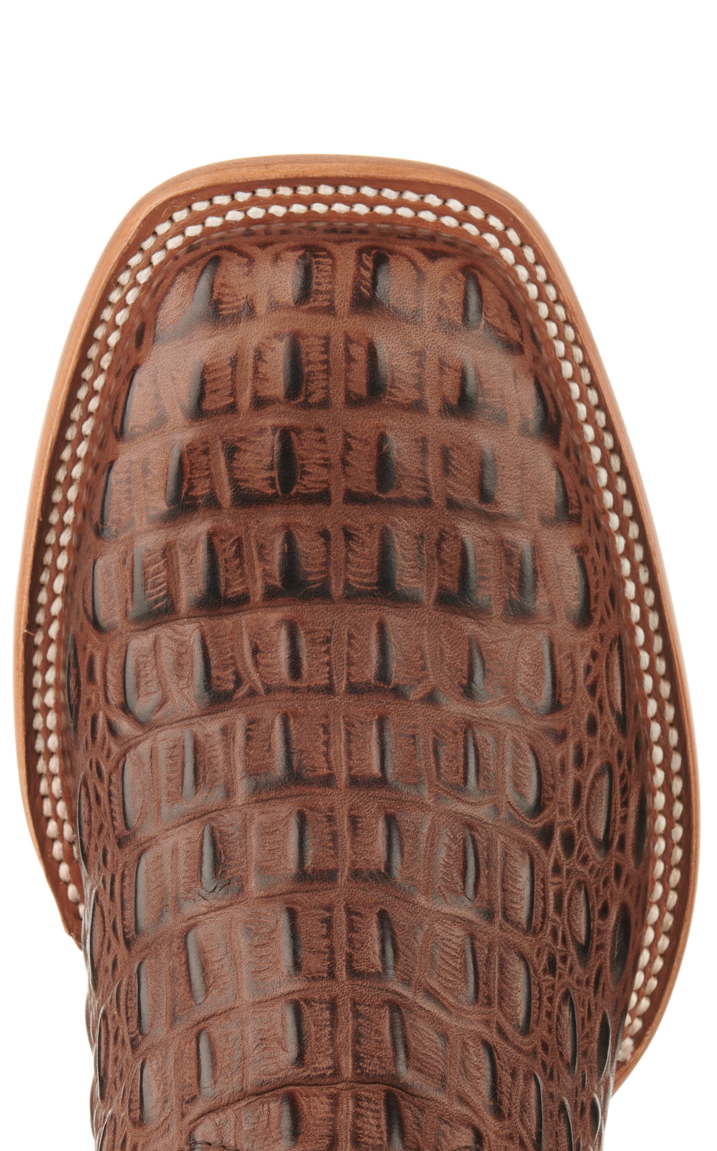 Cavender's Men's Brass and Chocolate Caiman Print Wide Square Toe Cowboy Boots - Image 1