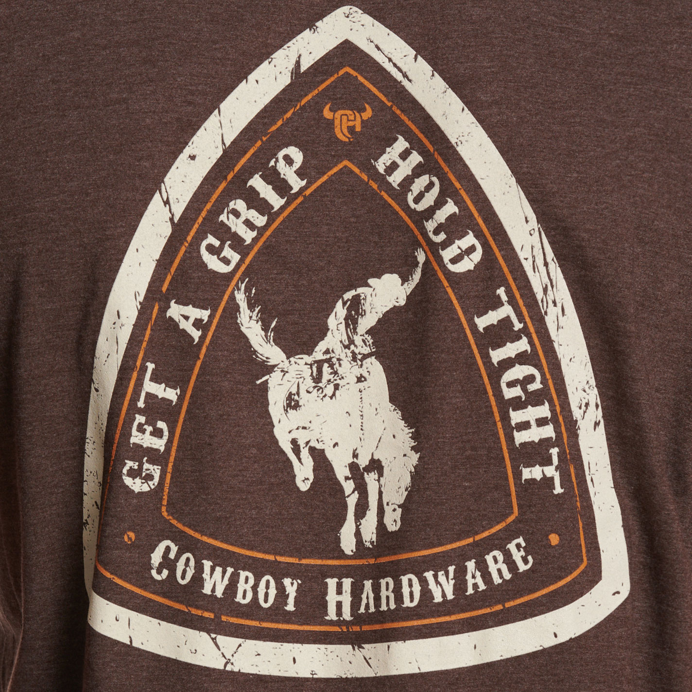 Cowboy Hardware Men's Chocolate Get A Grip Logo Graphic T-Shirt - Image 1