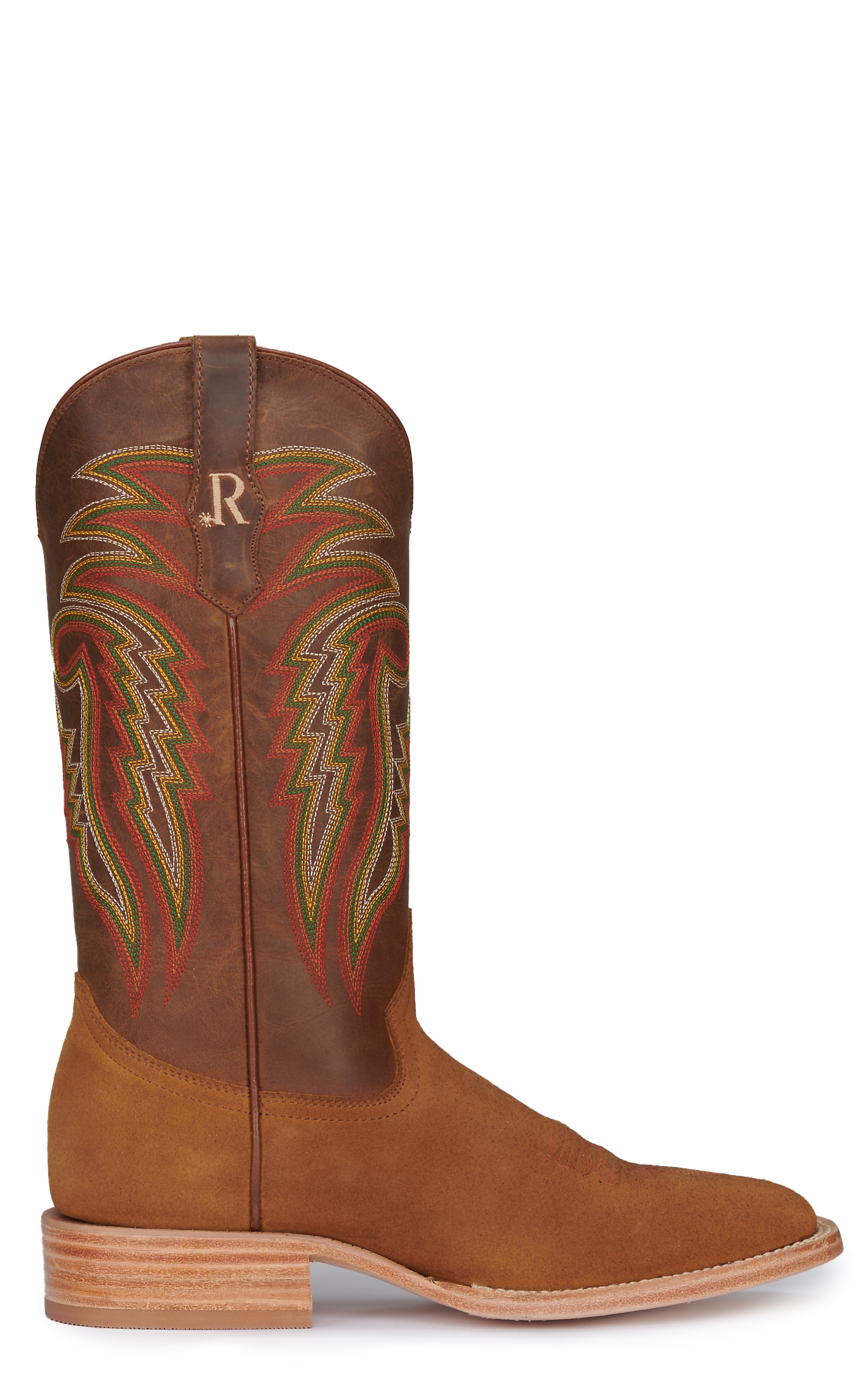 R Watson Men's Tan Roughout and Arizona Tan Wide Square Toe Cowboy Boots - Image 1