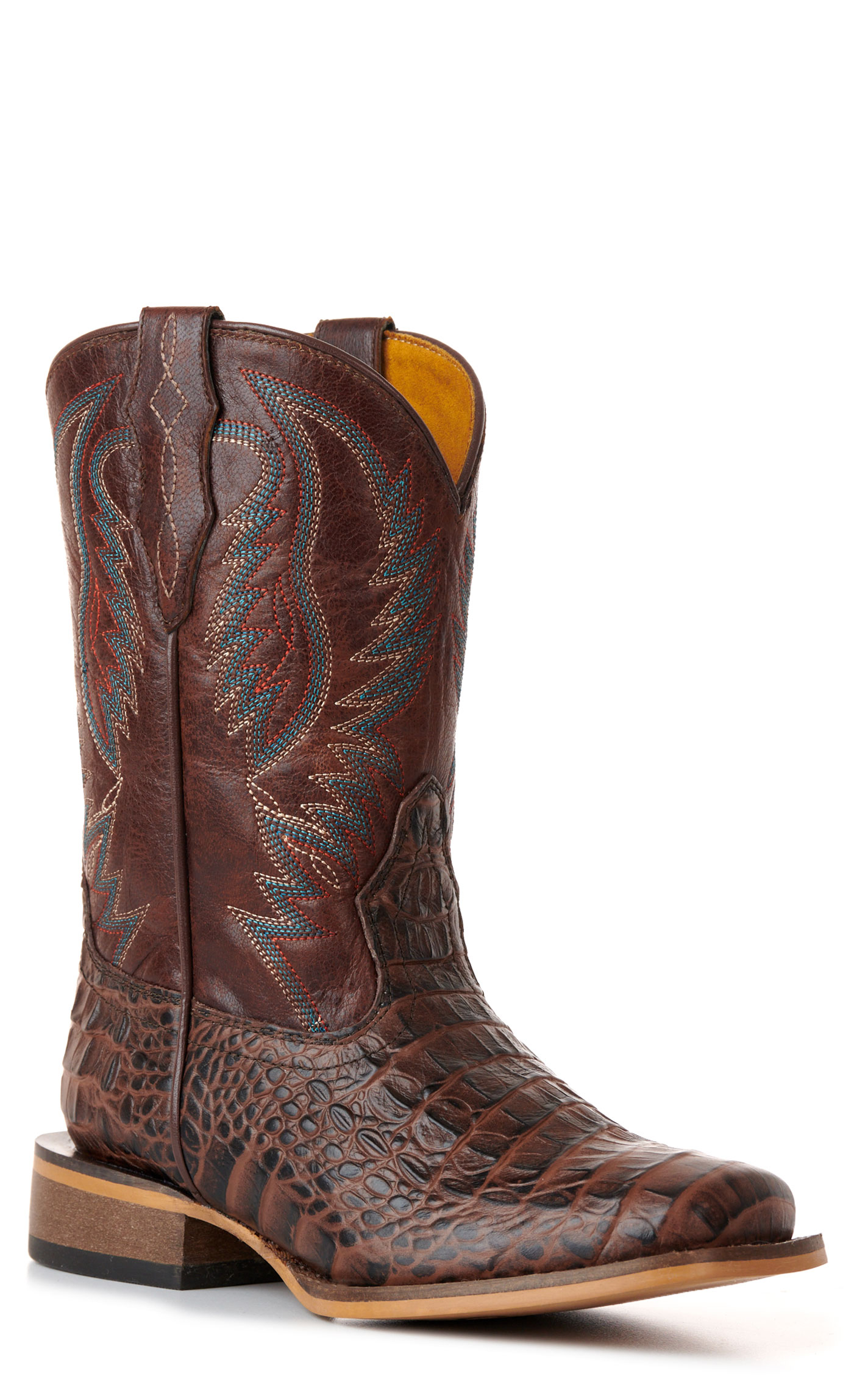 Cavender's Youth Chocolate Crocodile Print Wide Square Toe Cowboy Boots - Image 1