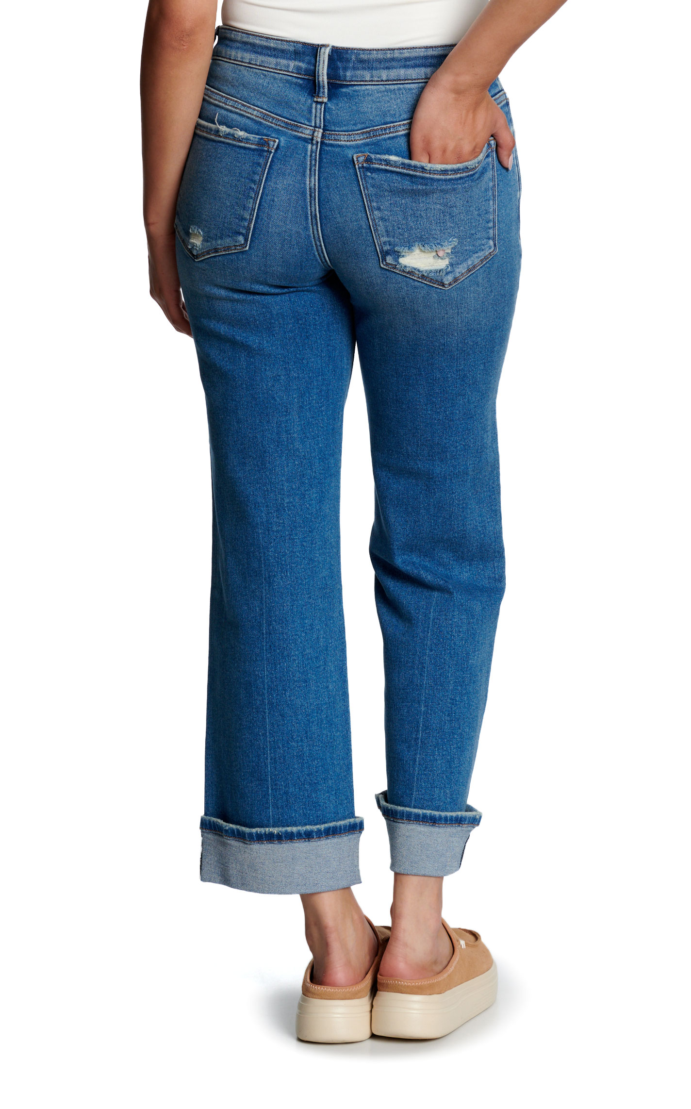 Lovervet Women's Medium Wash Mid-Rise Wide Cropped & Cuffed Leg Jeans - Image 1