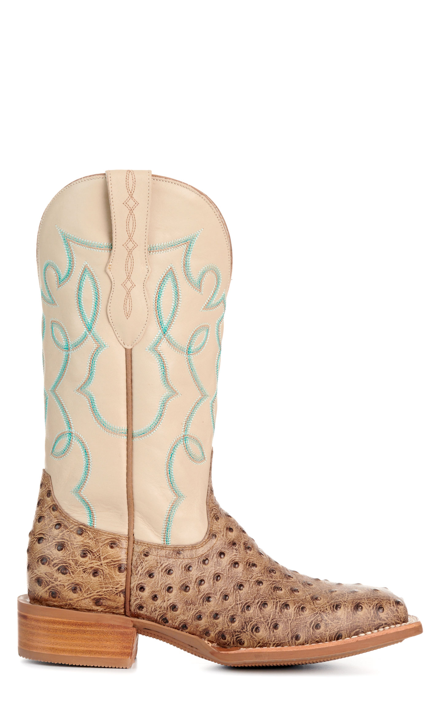 Cavender’s Women’s Intrepid Sand Ostrich Print and Bone Wide Square Toe Cowboy Boots  - Image 1