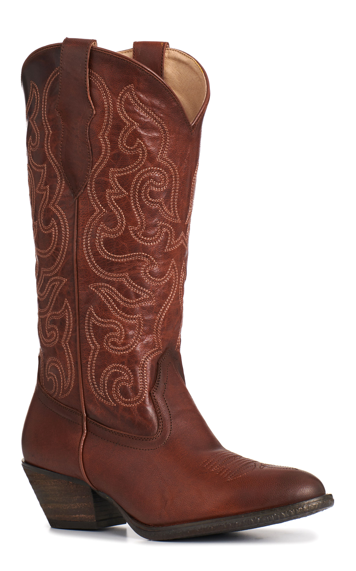 Rockin' C Women's Brown Classic Stitch Round Toe Cowboy Boots - Image 1