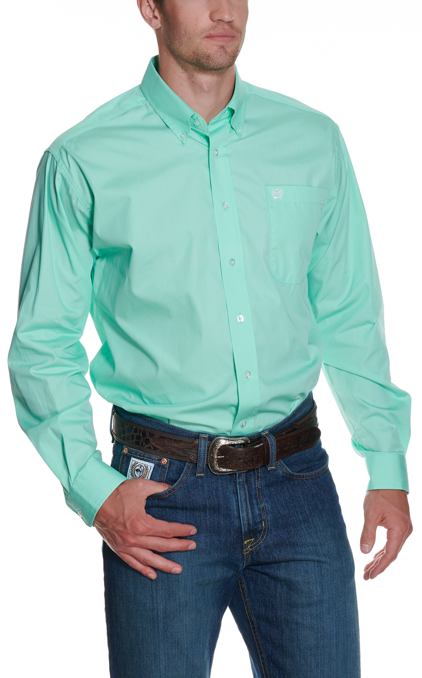 Cinch Men's Solid Green Long Sleeve Western Shirt - Image 1