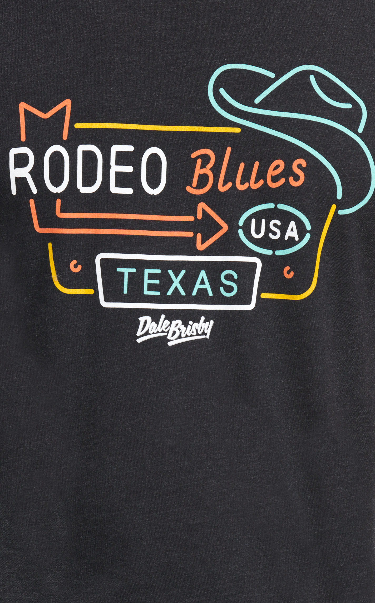 Rodeo Time Men's Black Turquoise Neon Rodeo Blues Graphic Short Sleeve T-Shirt - Image 1