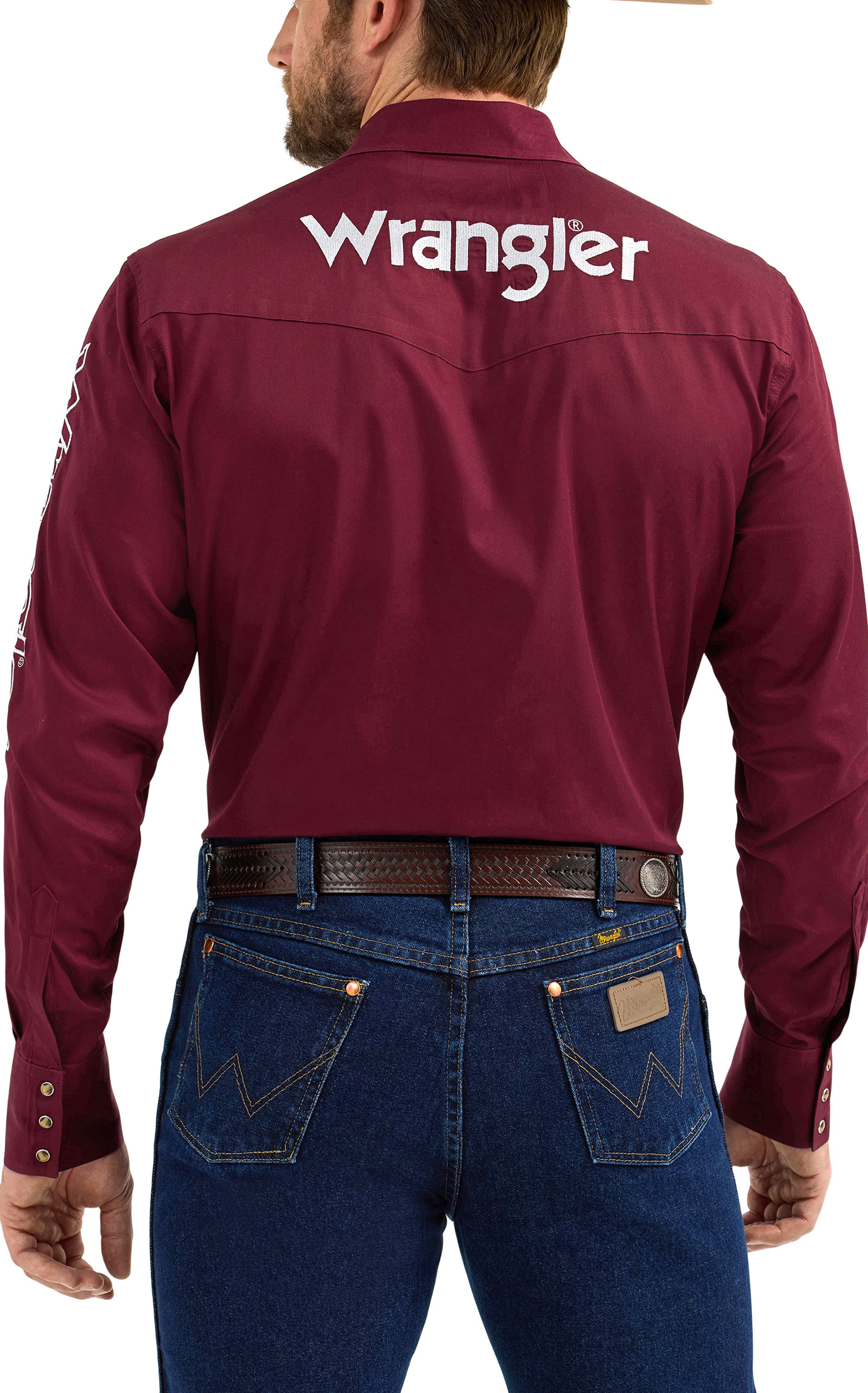 Wrangler Men's Deep Wine & White Embroidery Logo Western Shirt - Image 1