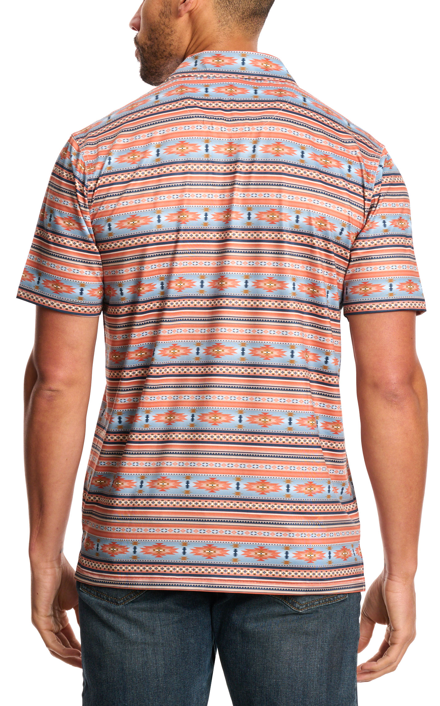 Rafter C Men's Tangerine Sky Aztec Print Polo Shirt - Image 1