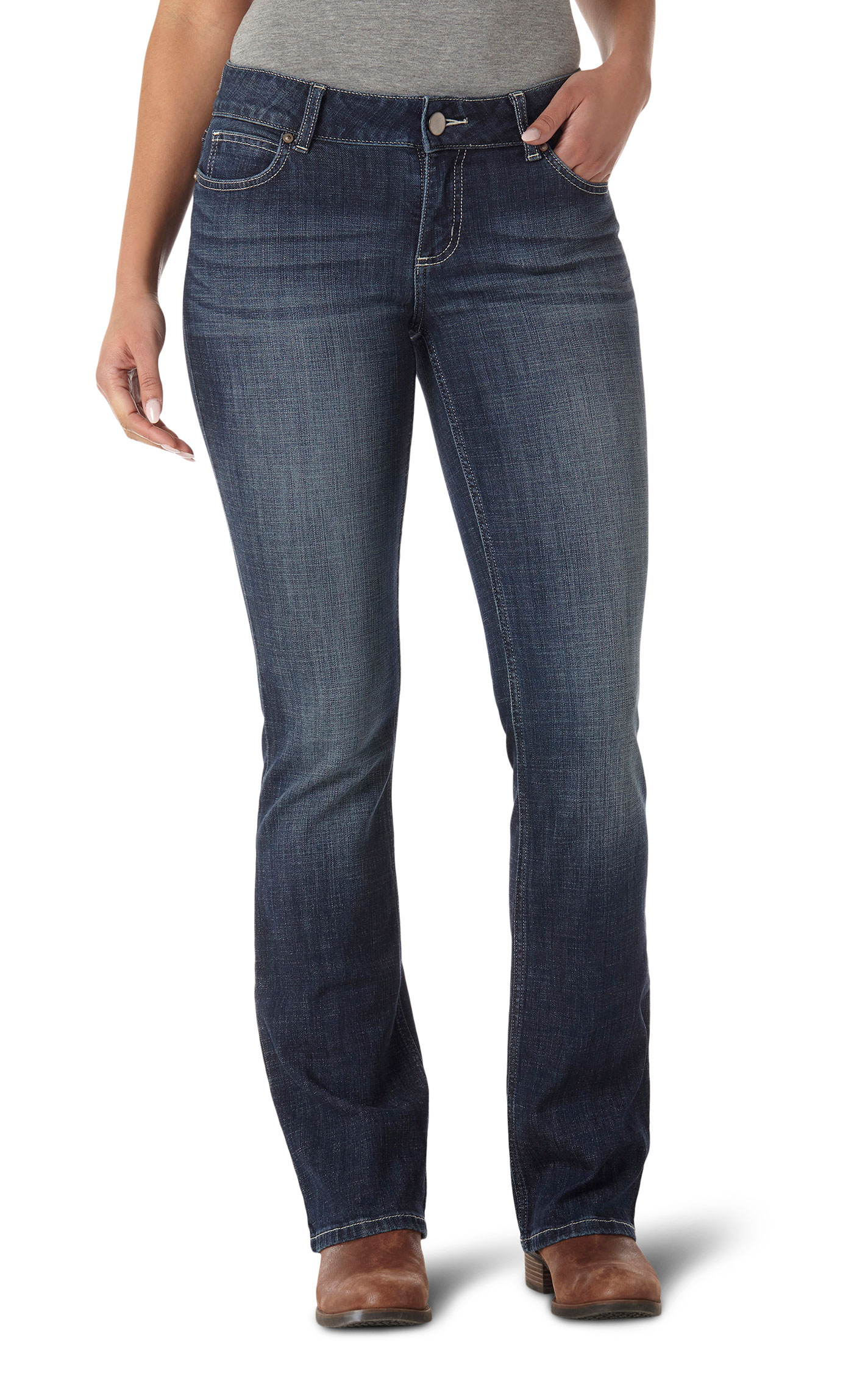Wrangler Women's Mae Dark Wash Mid Rise Boot Cut Jeans - Image 1