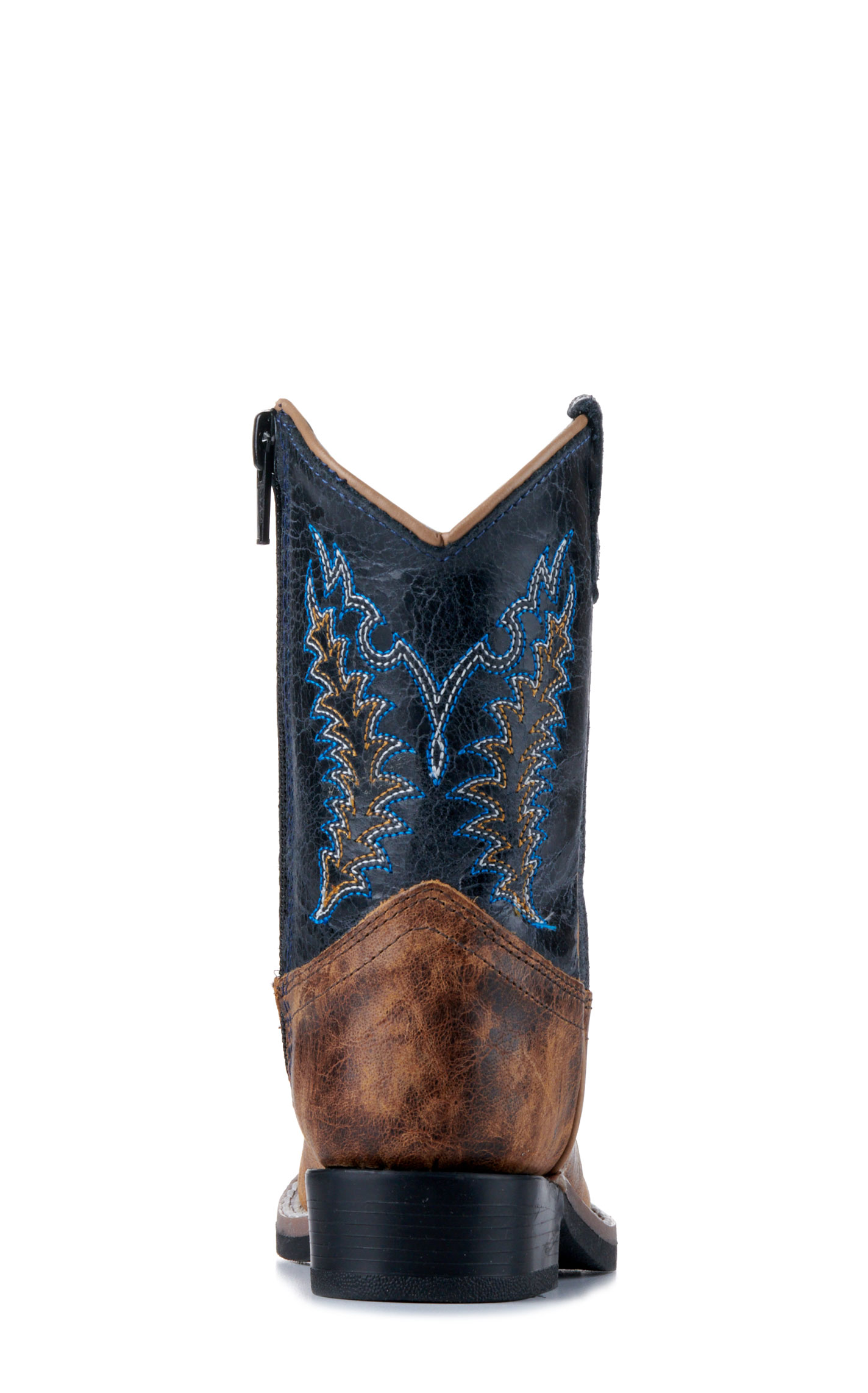 Old West Toddler Burnt Tan and Navy Blue Wide Square Toe Cowboy Boots - Image 1