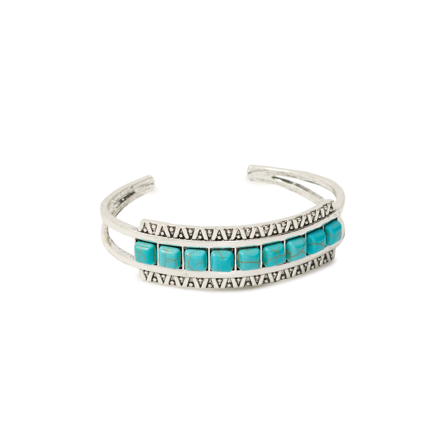 Southern Grace Silver & Turquoise Square Stone Cuff Bracelet - Image 1