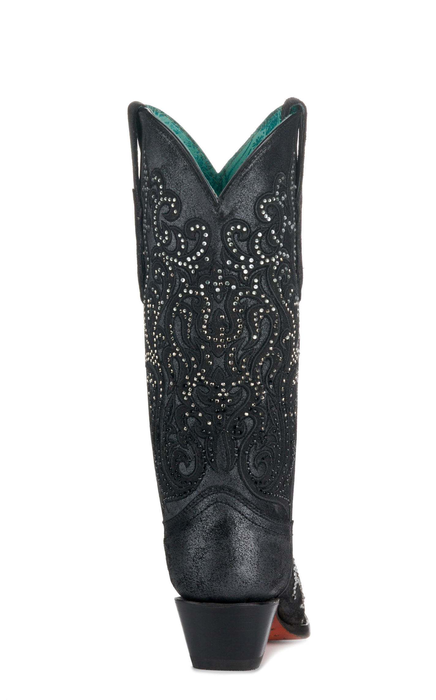 Corral Women's Black with Embroidery & Crystals Snip Toe Cowboy Boots - Image 1