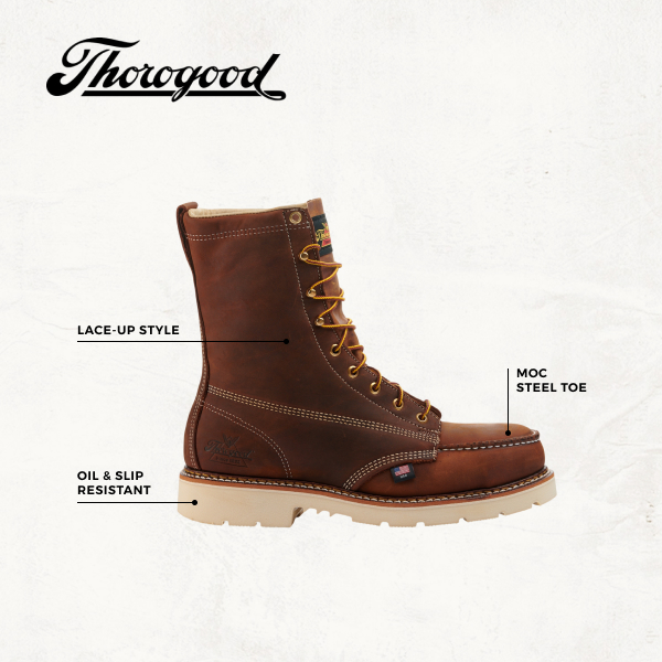 Thorogood Men's American Heritage Crazy Horse Brown Moc Steel Toe 8\