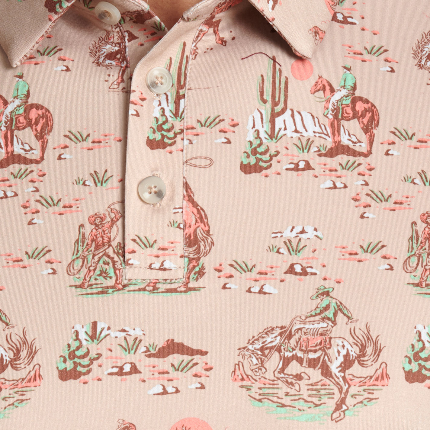 Burlebo Men's Khaki Cowboy Print Performance Polo   - Image 1
