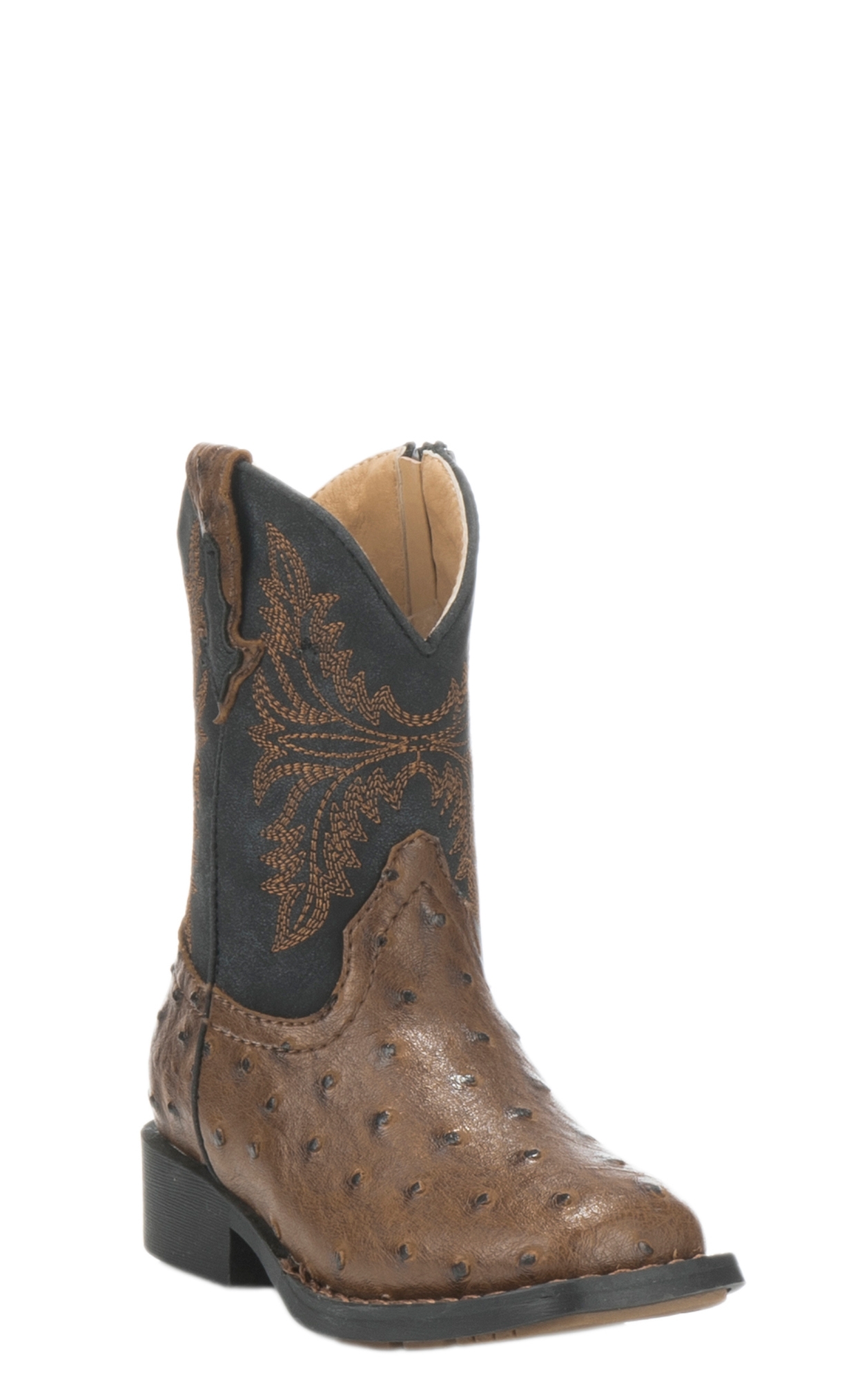 Roper Toddler Brown Ostrich Print and Black Square Toe Cowboy Boots - Image 1