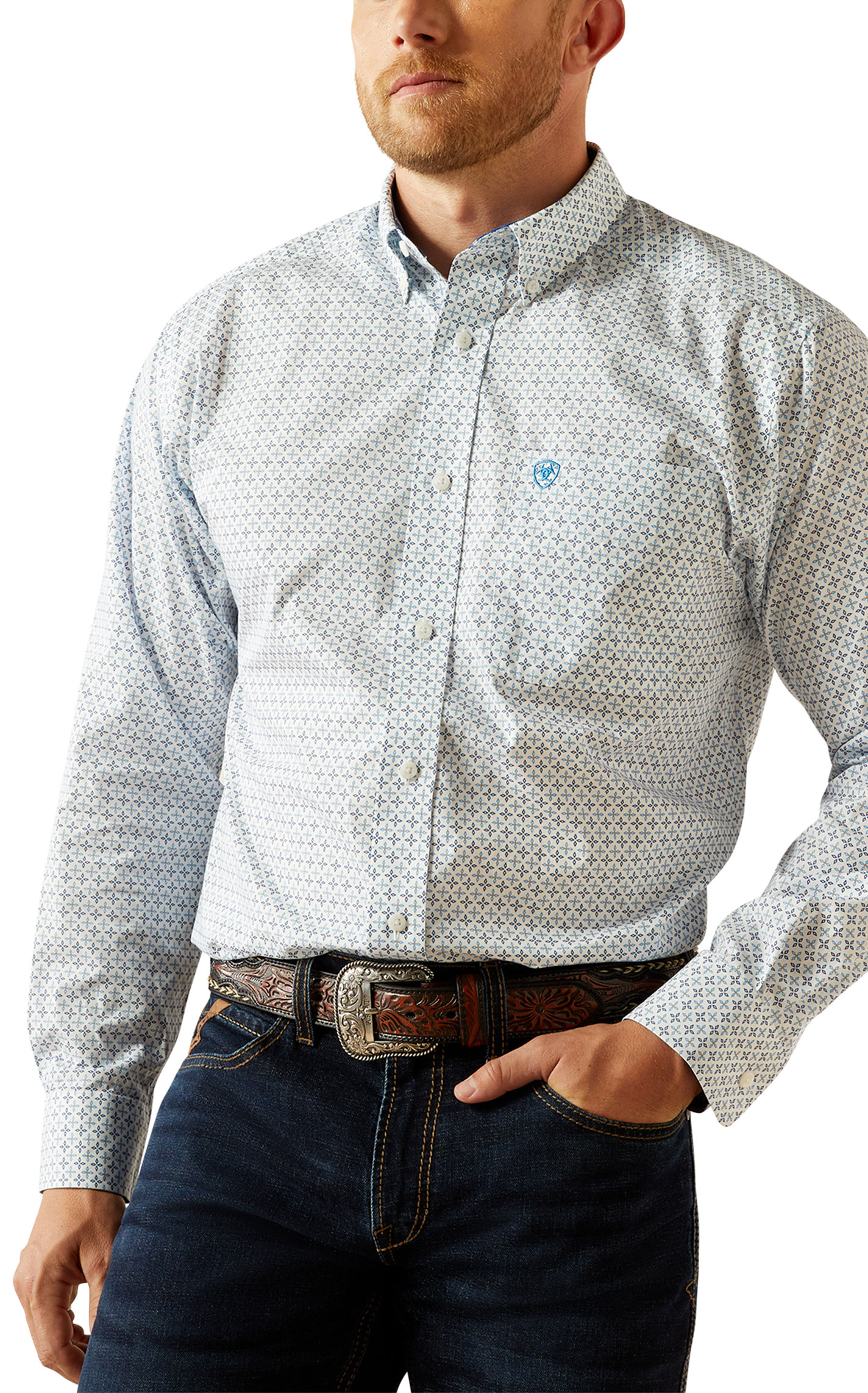 Ariat Men's Baker Navy & Blue Geo Print Western Shirt - Image 1