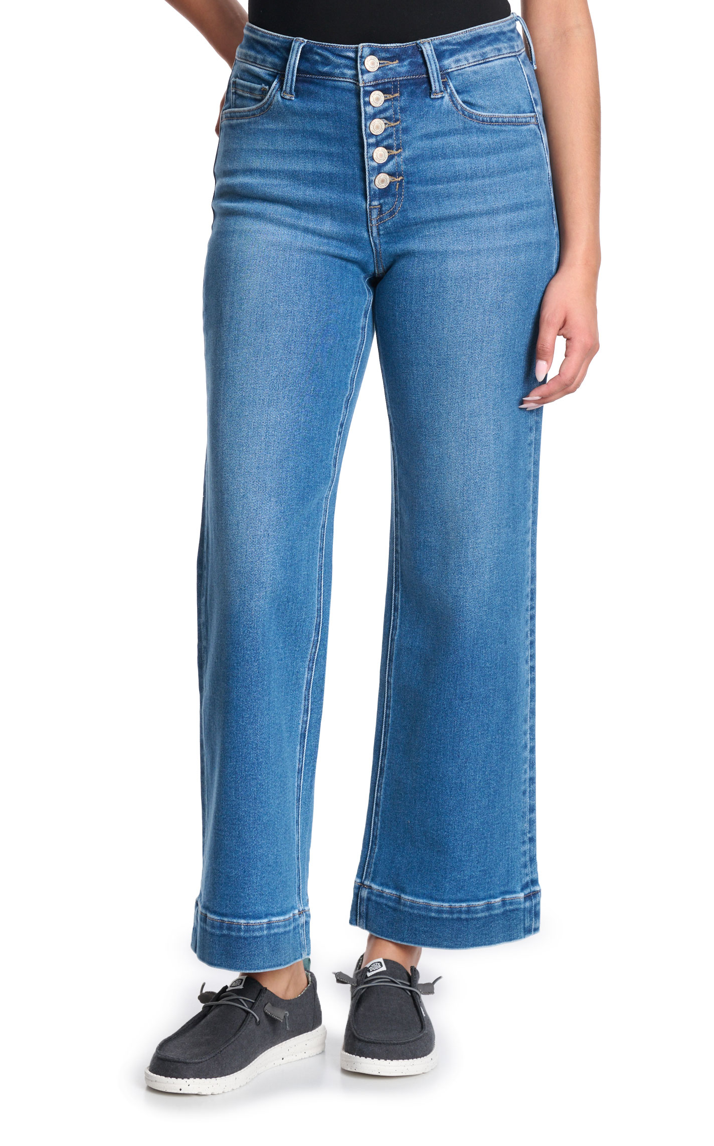 Vervet Women's Medium Wash Button Fly Wide Leg Jeans - Image 1