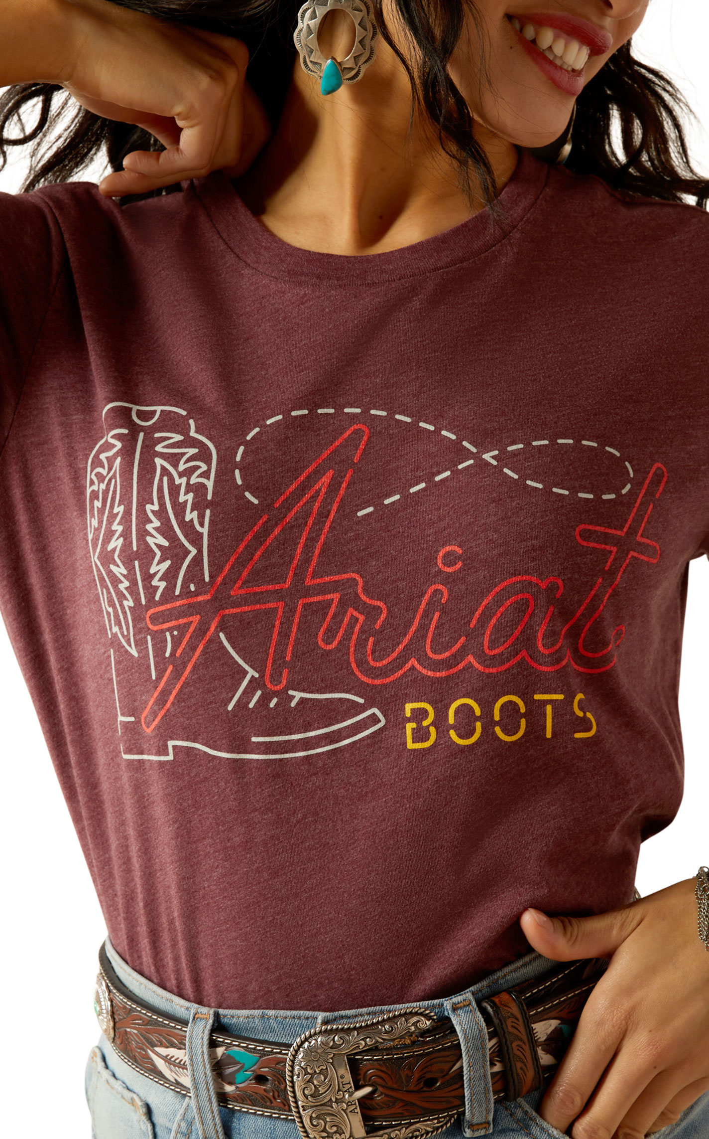 Ariat Women's Maroon Modern Neon Boot Graphic T-Shirt - Image 1