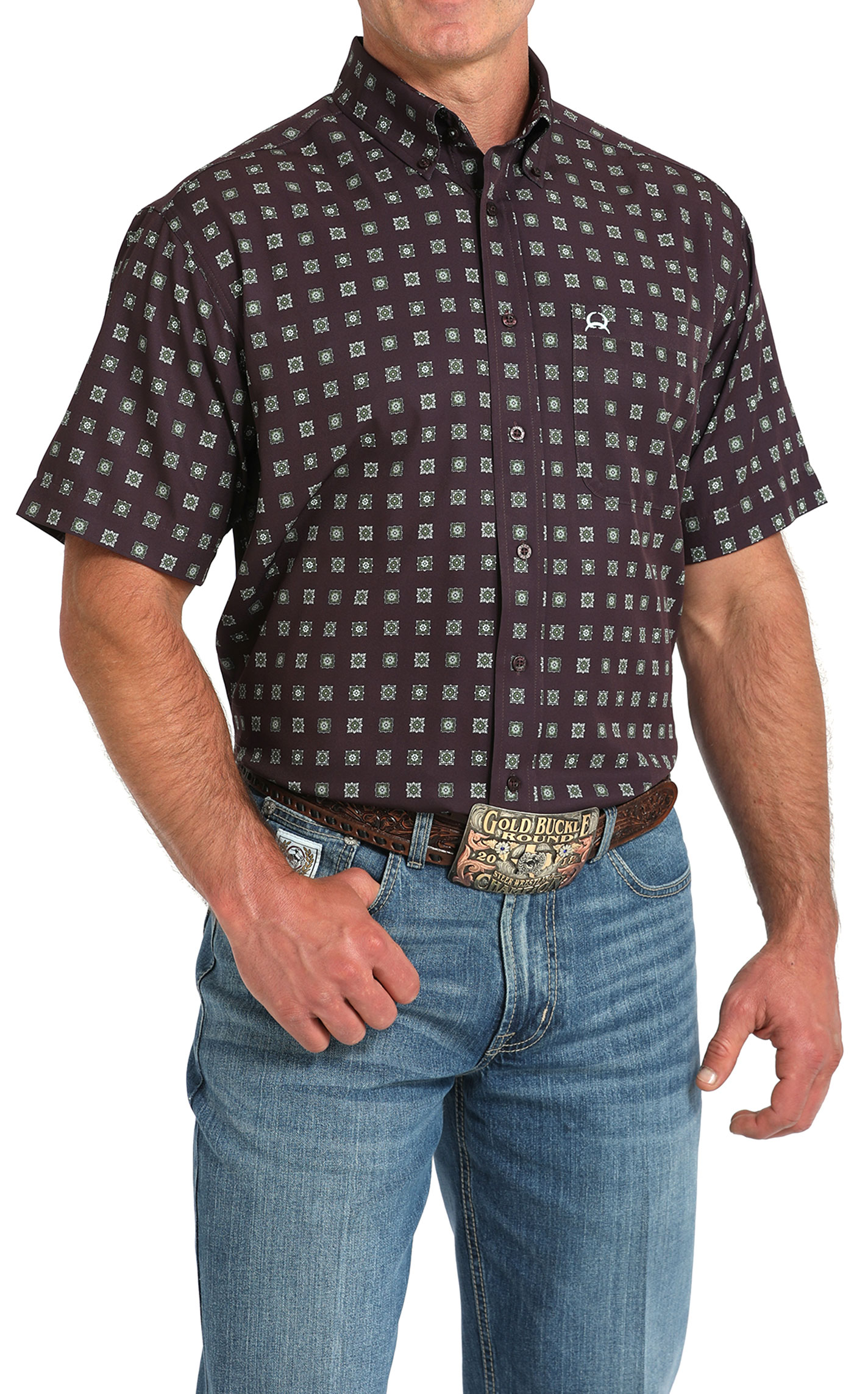 Cinch Men's ArenaFlex Purple Geo Print Button Down Shirt - Image 1