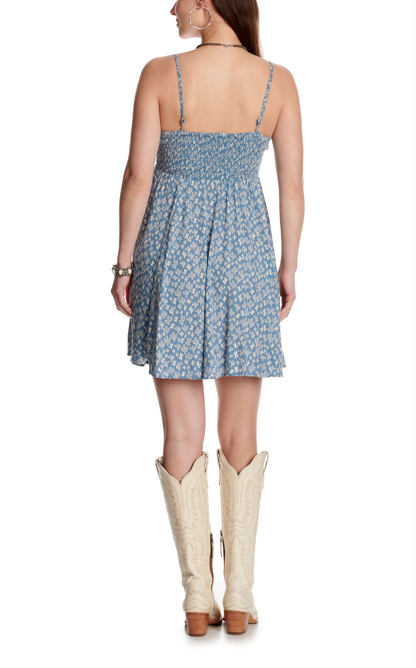 Angie Women's Blue Cactus Print V-Neck Dress - Image 1