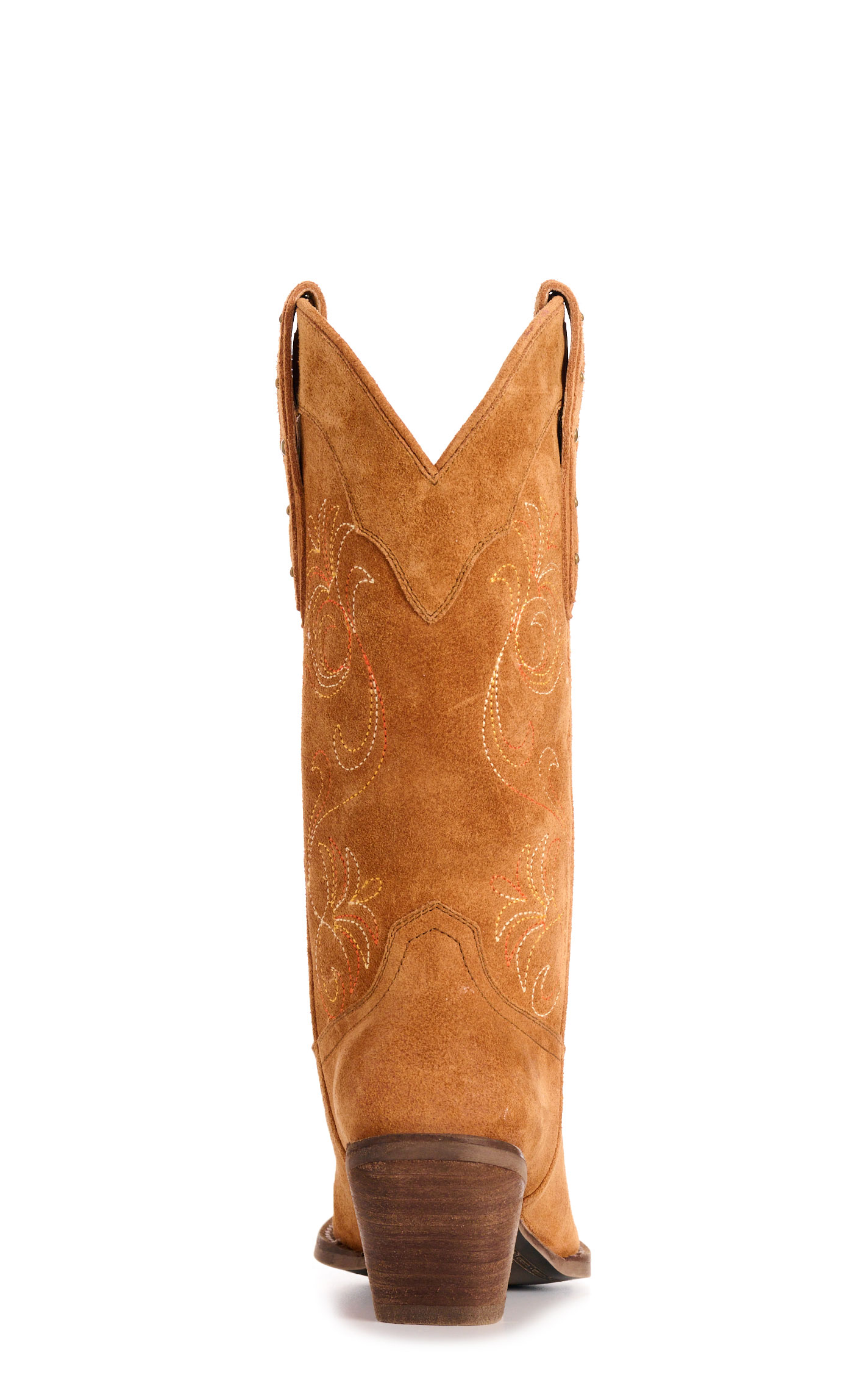 Rockin C Women’s Nut with Floral Embroidery and Stud Accents Suede Snip Toe Cowboy Boots - Image 1