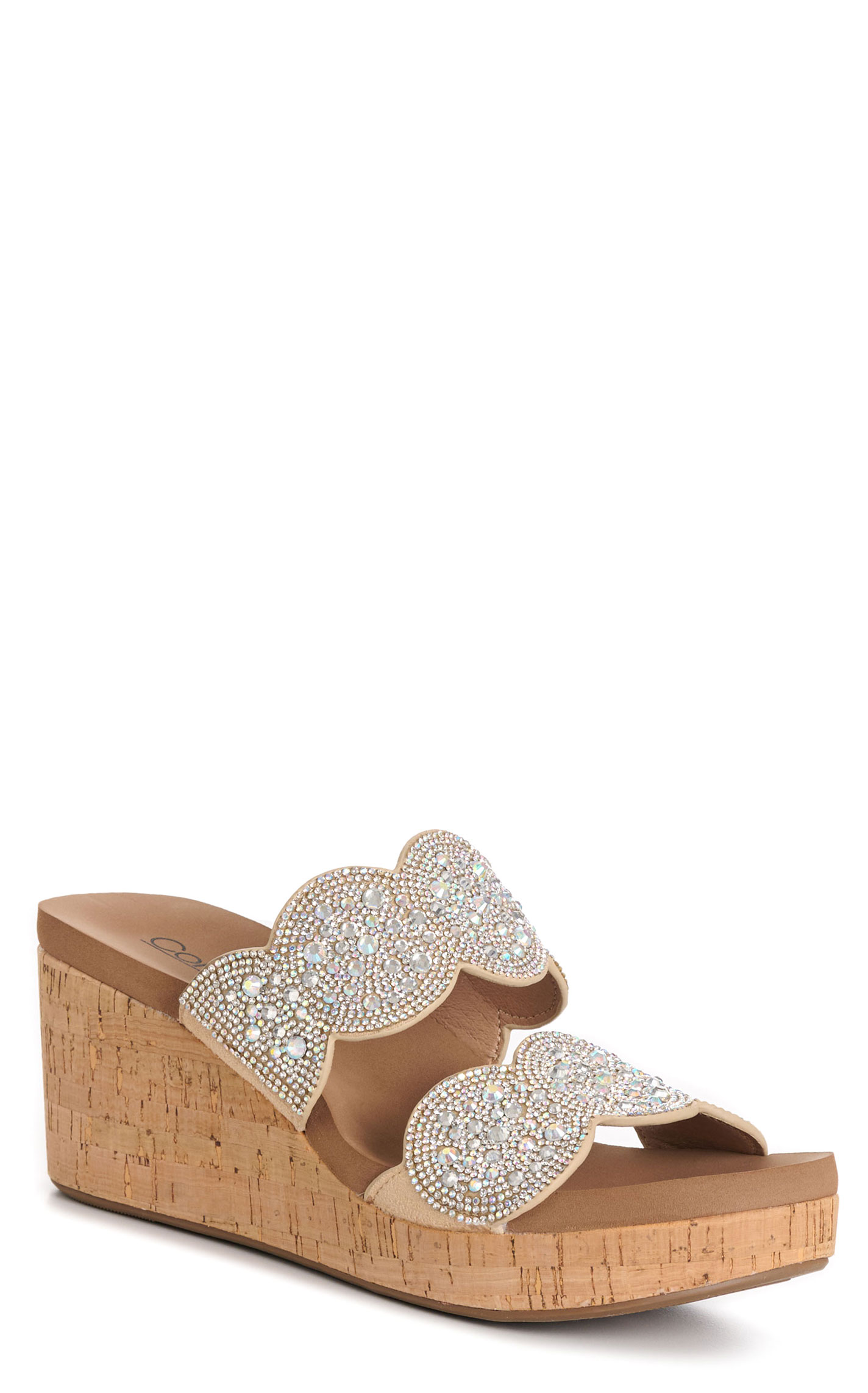 Corky’s Women’s Clear Rhinestone Make A Toast Bling Wedge Slide Sandal - Image 1