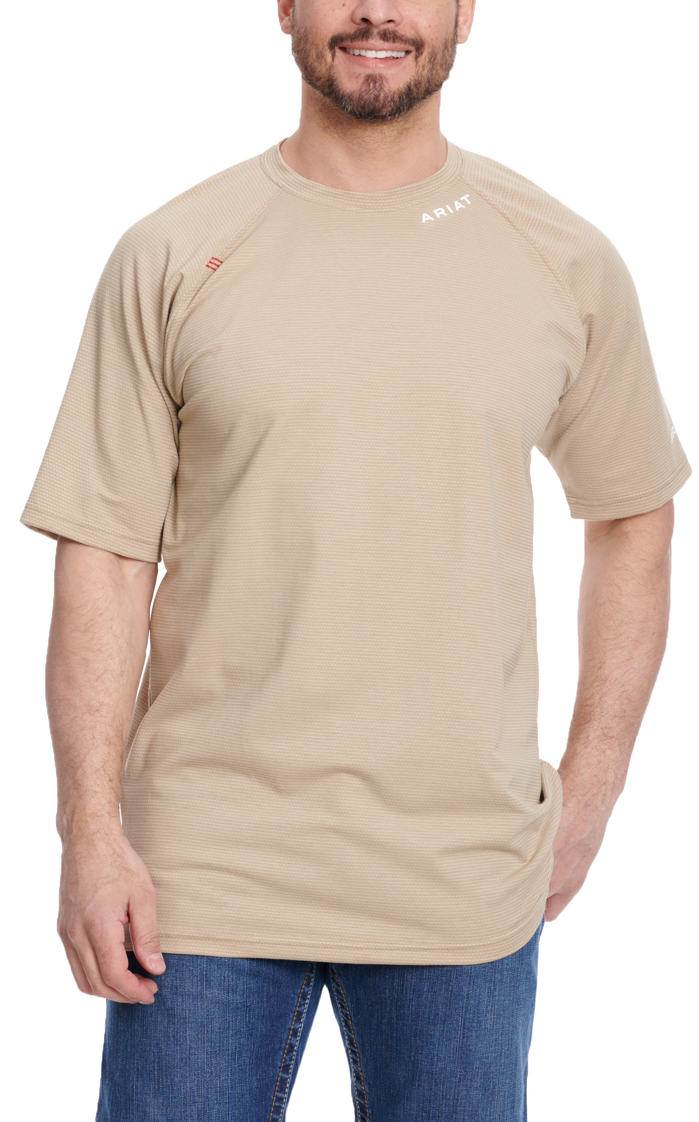 Ariat Men's FR Taupe Base-Layer Short Sleeve Work T-Shirt - Image 1