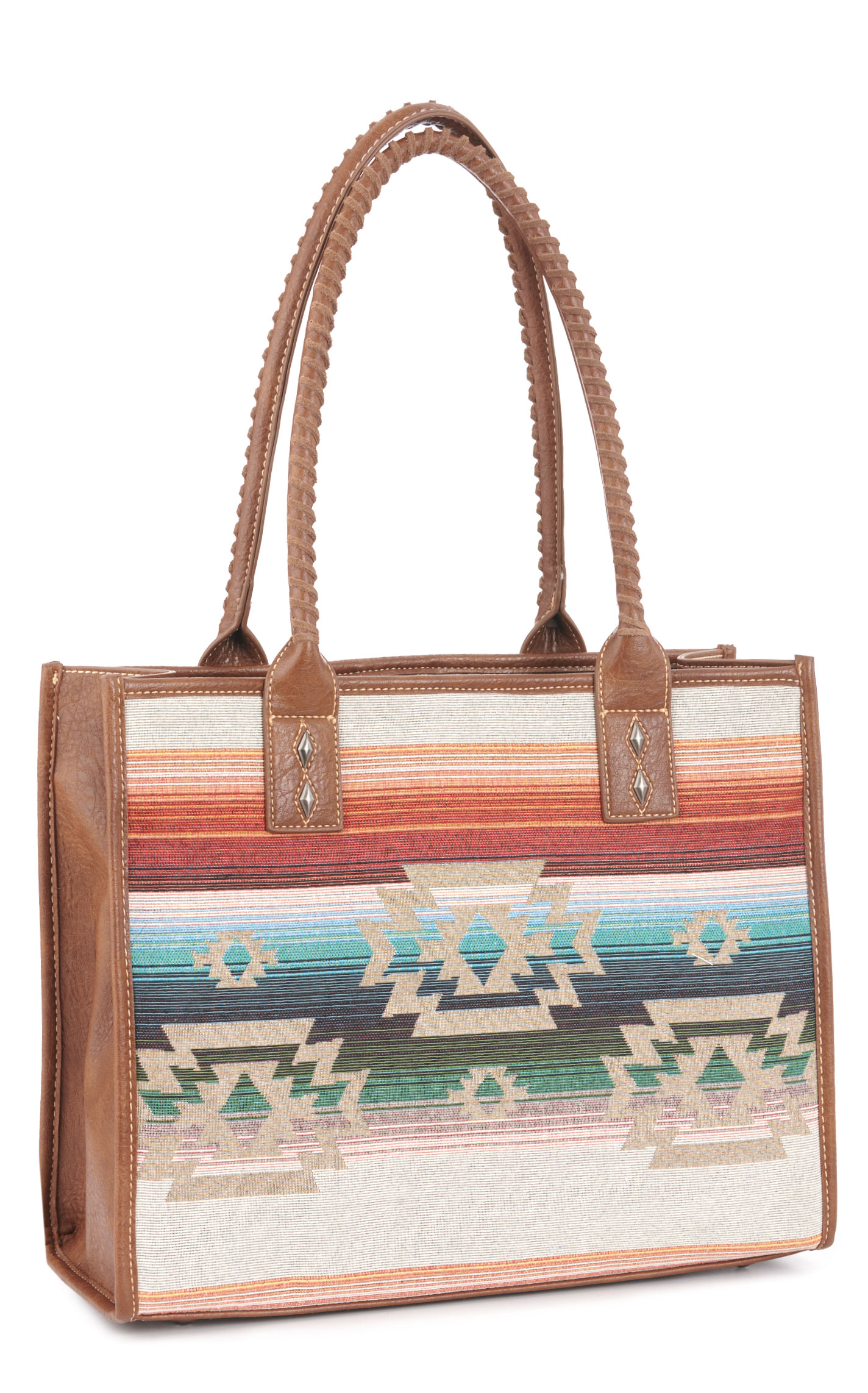 Tony Lama Cinnamon Leather & Serape Aztec Tote Bag - Image 1