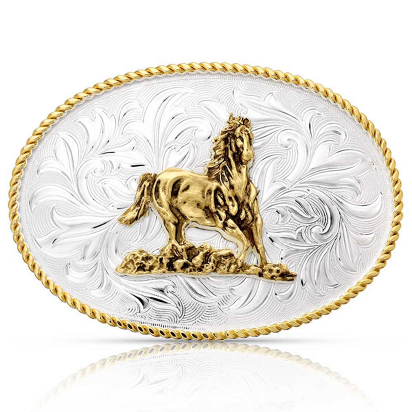 Montana Silversmiths Silver & Gold Rosebud Legacy Horse Oval Belt Buckle - Image 2