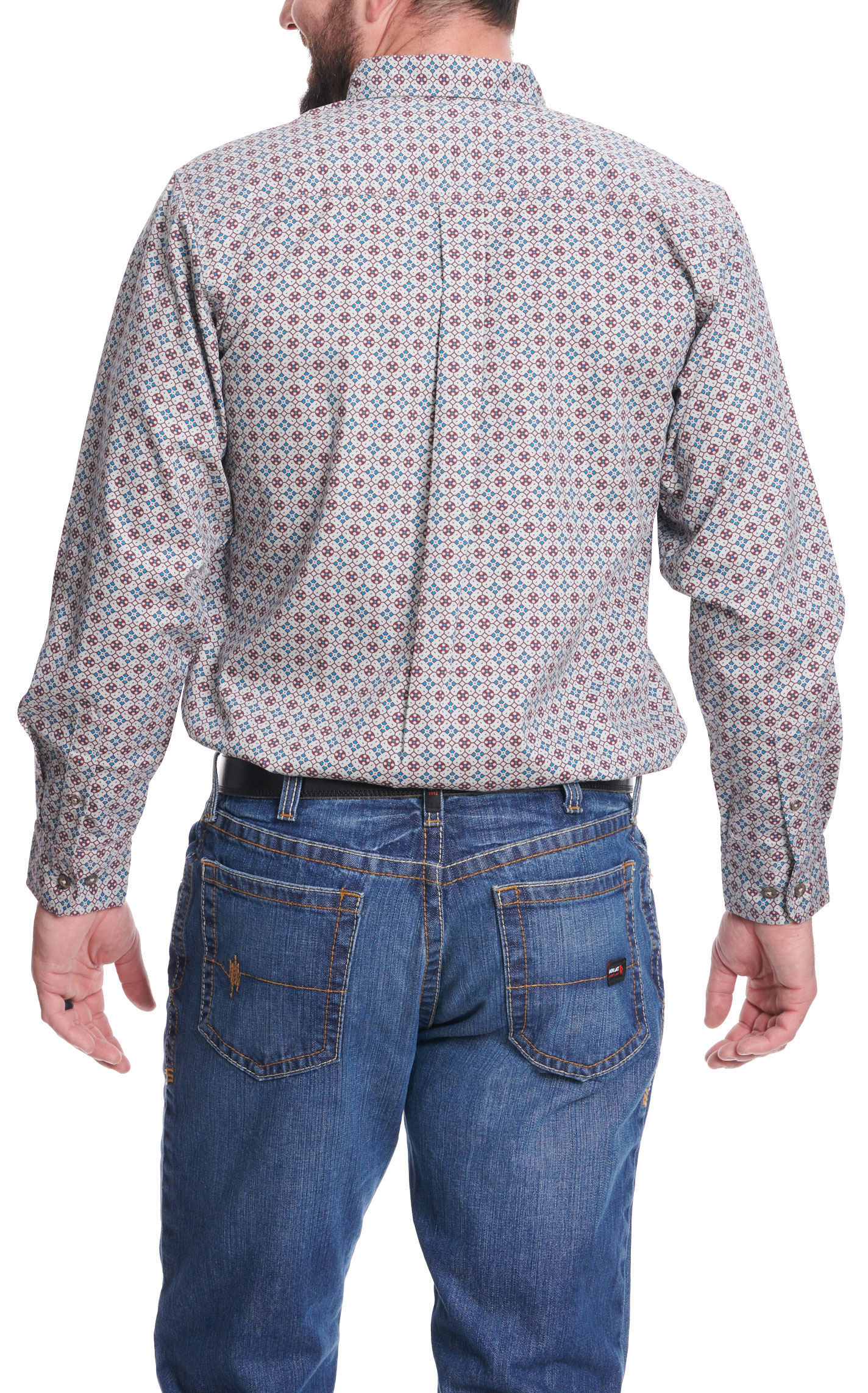 Forge Men's Gray Cranberry & Turquoise Geo Print FR Work Shirt - Image 1