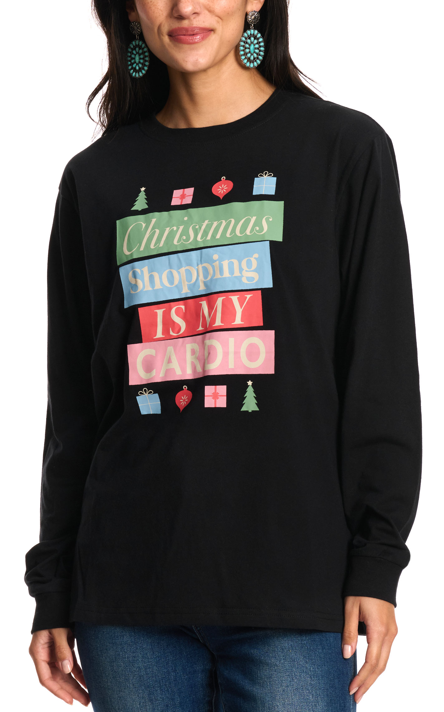 Jadelynn Brooke Women's Black Christmas Shopping Cardio Pullover - Image 1