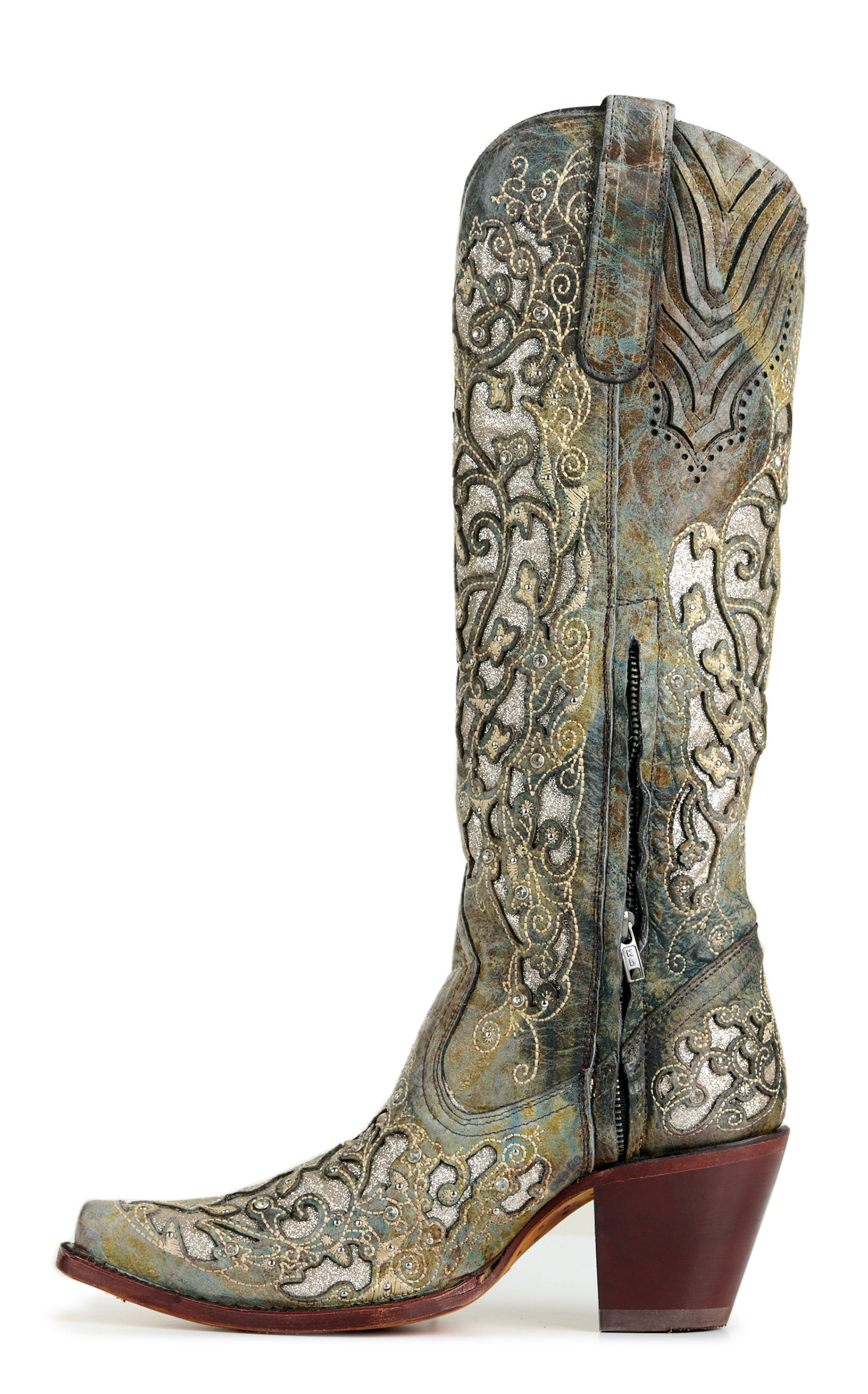 Corral Women's Distressed Brown with Glitter Inlay Snip Toe Cowboy Boots - Image 1