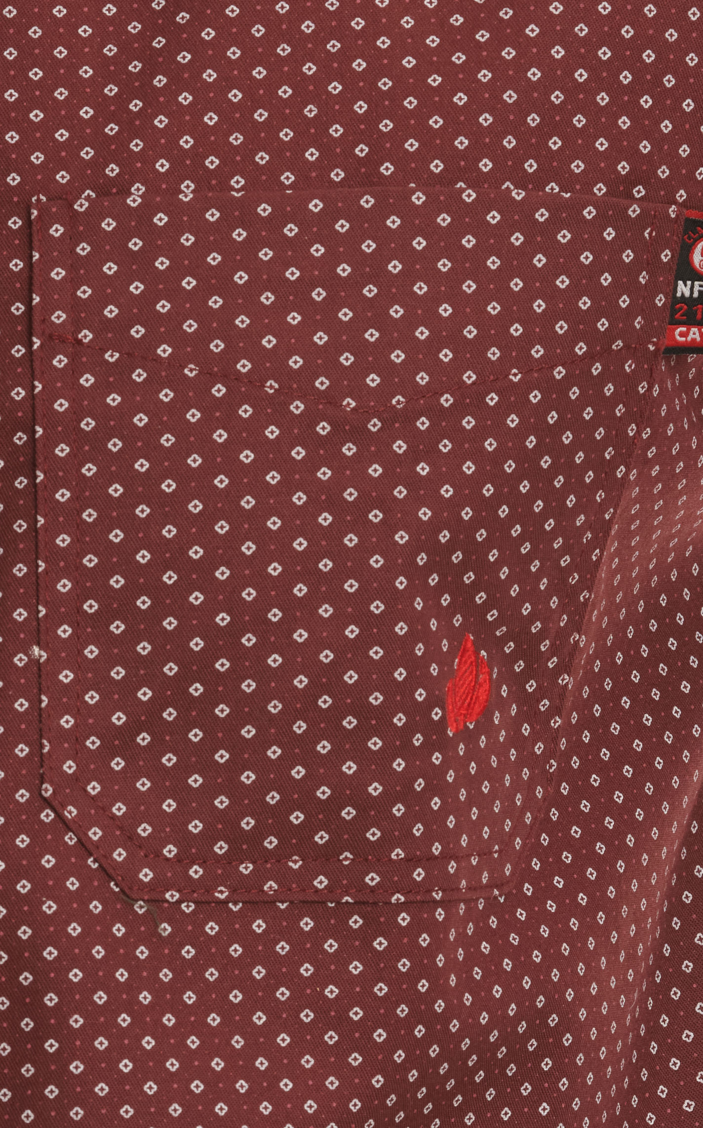 Forge Men's White with Dark Wine with Cream Geo Print Long Sleeve FR Western Work Shirt - Image 1