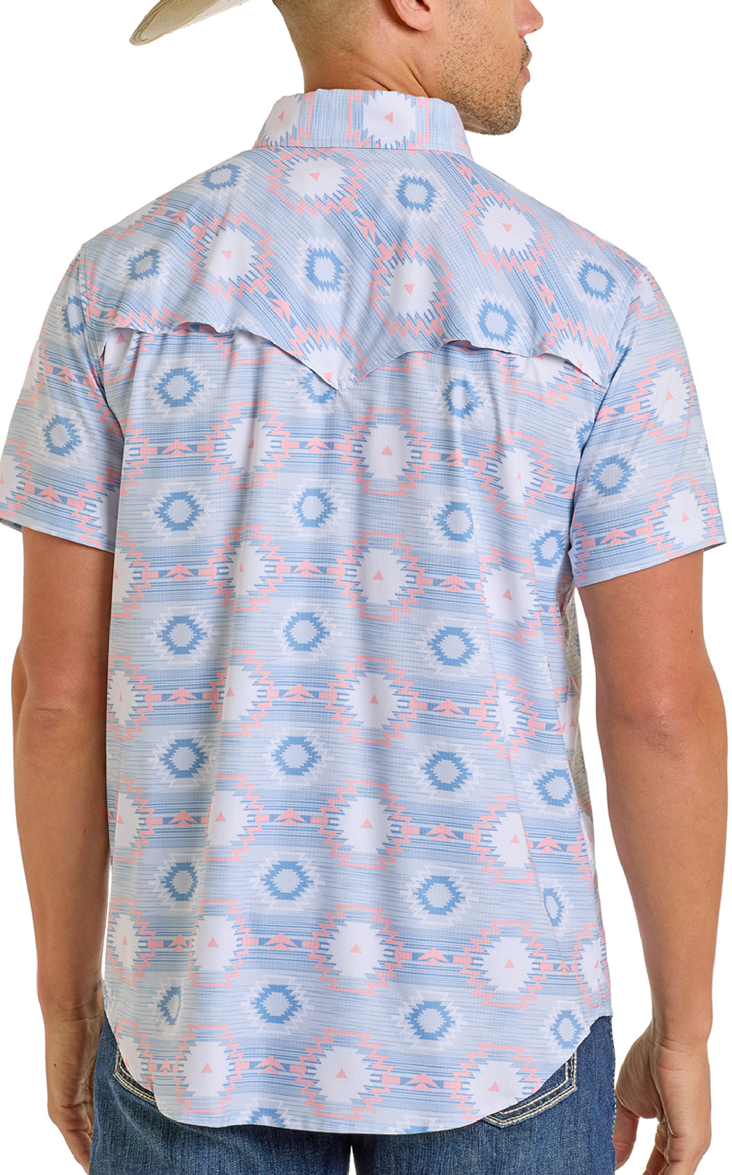 Rock & Roll Denim Men's Light Blue & Pink Aztec Print Shirt - Image 1